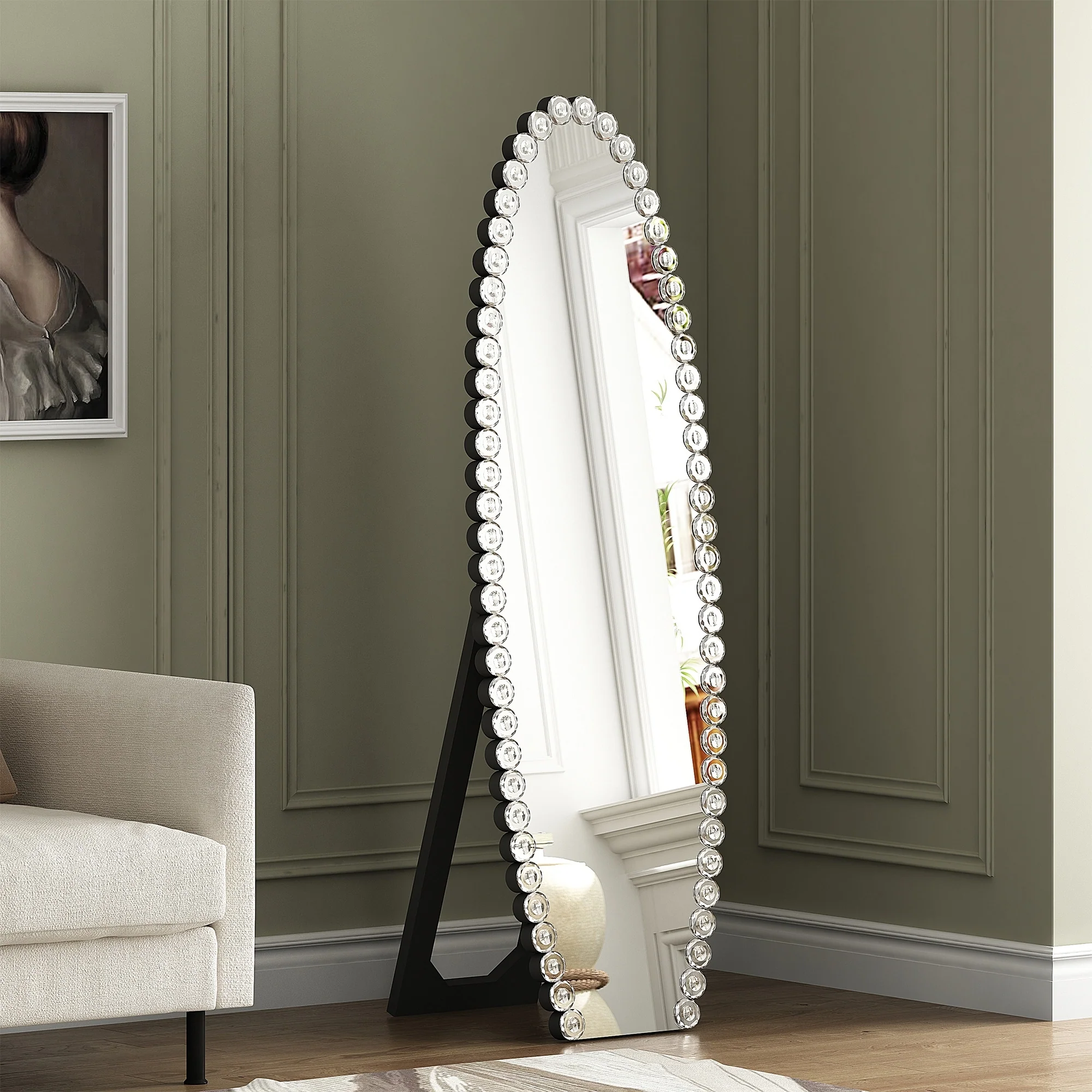 Oval Jeweled Floor Mirror Accent Crystal Full Length Mirror