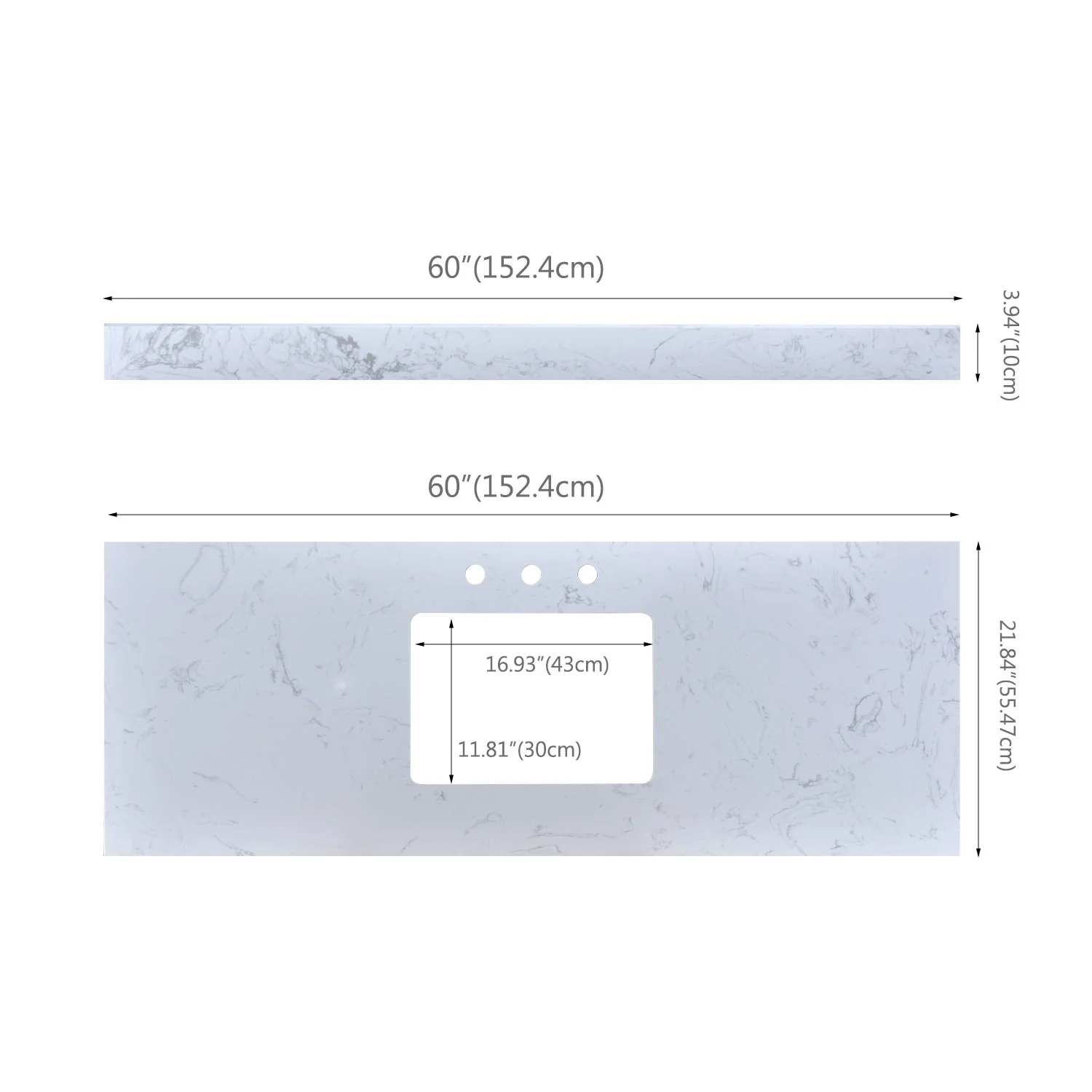 PROOX Bath Cultured Marble Vanity Top Undermount Rectangle Sink Backsplash Included