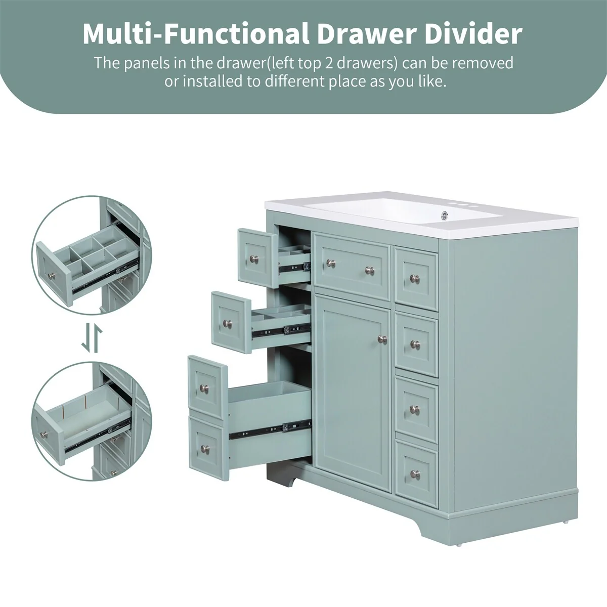 Bathroom Vanity without Sink,Cabinet Base Only,One Cabinet&Six Drawers