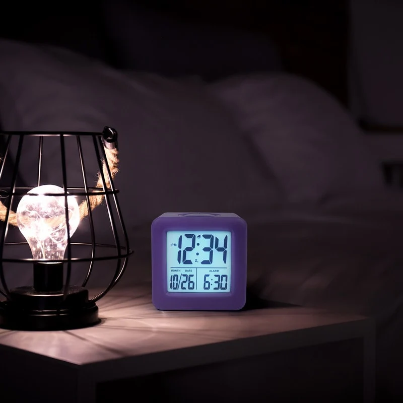 Equity by La Crosse Purple Soft Cube LCD Alarm Clock with Smart Light