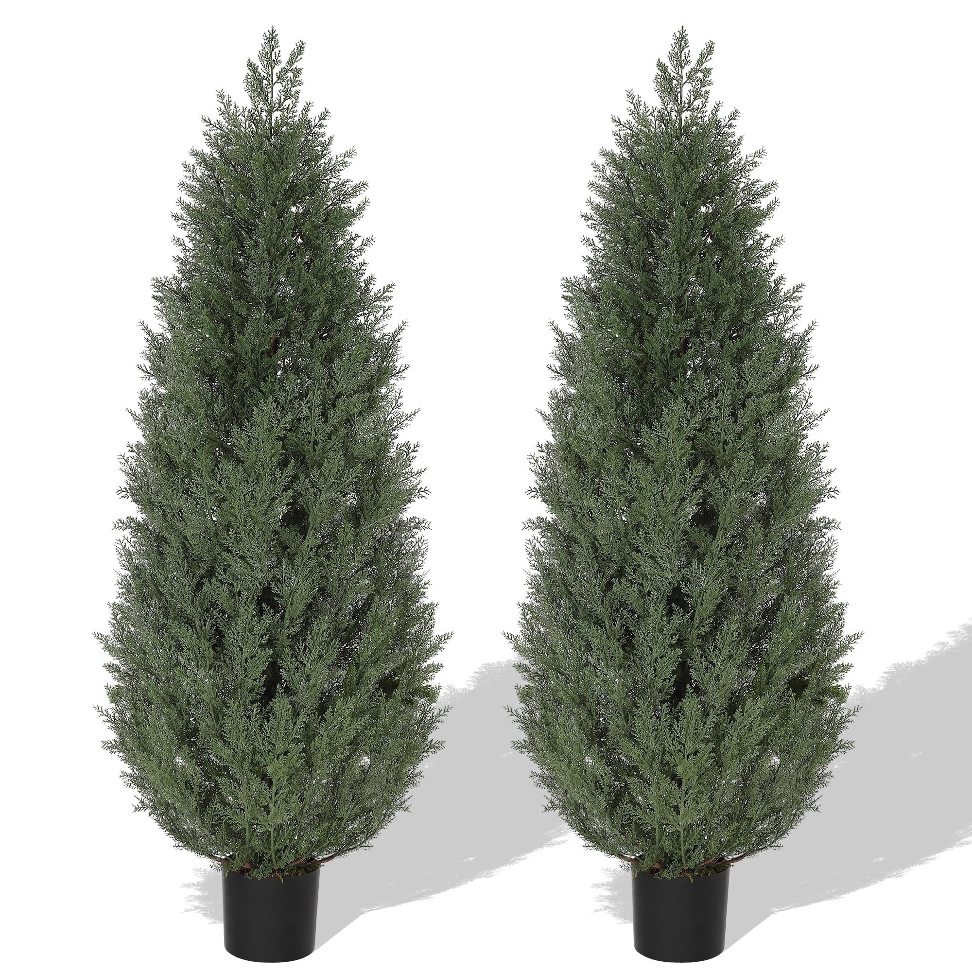 2 Pcs 3 FT Artificial Cedar Trees, Artificial Cypress Topiary Tree with Cement Flower Pot