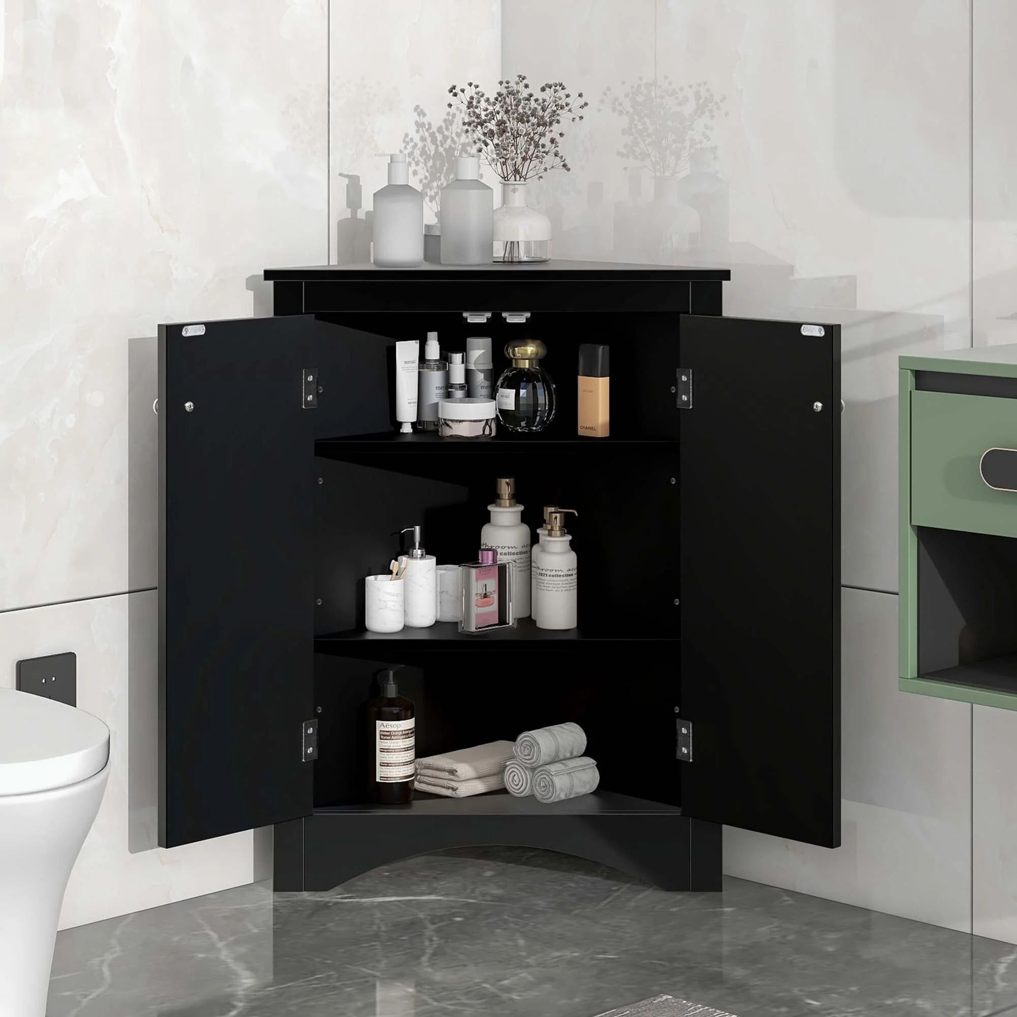 Triangle Bathroom Storage Cabinet with Adjustable Shelves
