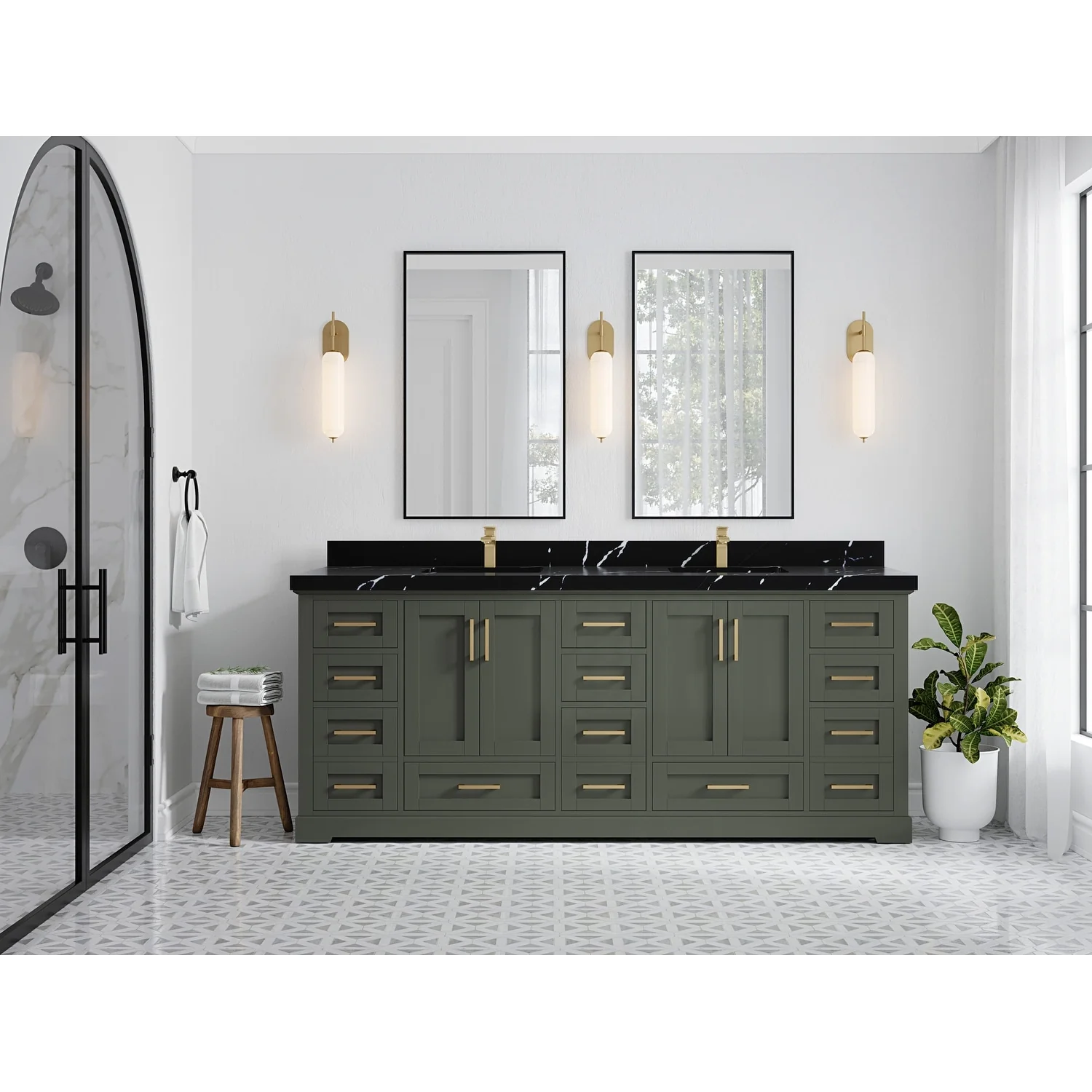 Willow Collection 84 in W x 22 in D x 36 in H Boston Double Bowl Sink Bathroom Vanity with Countertop