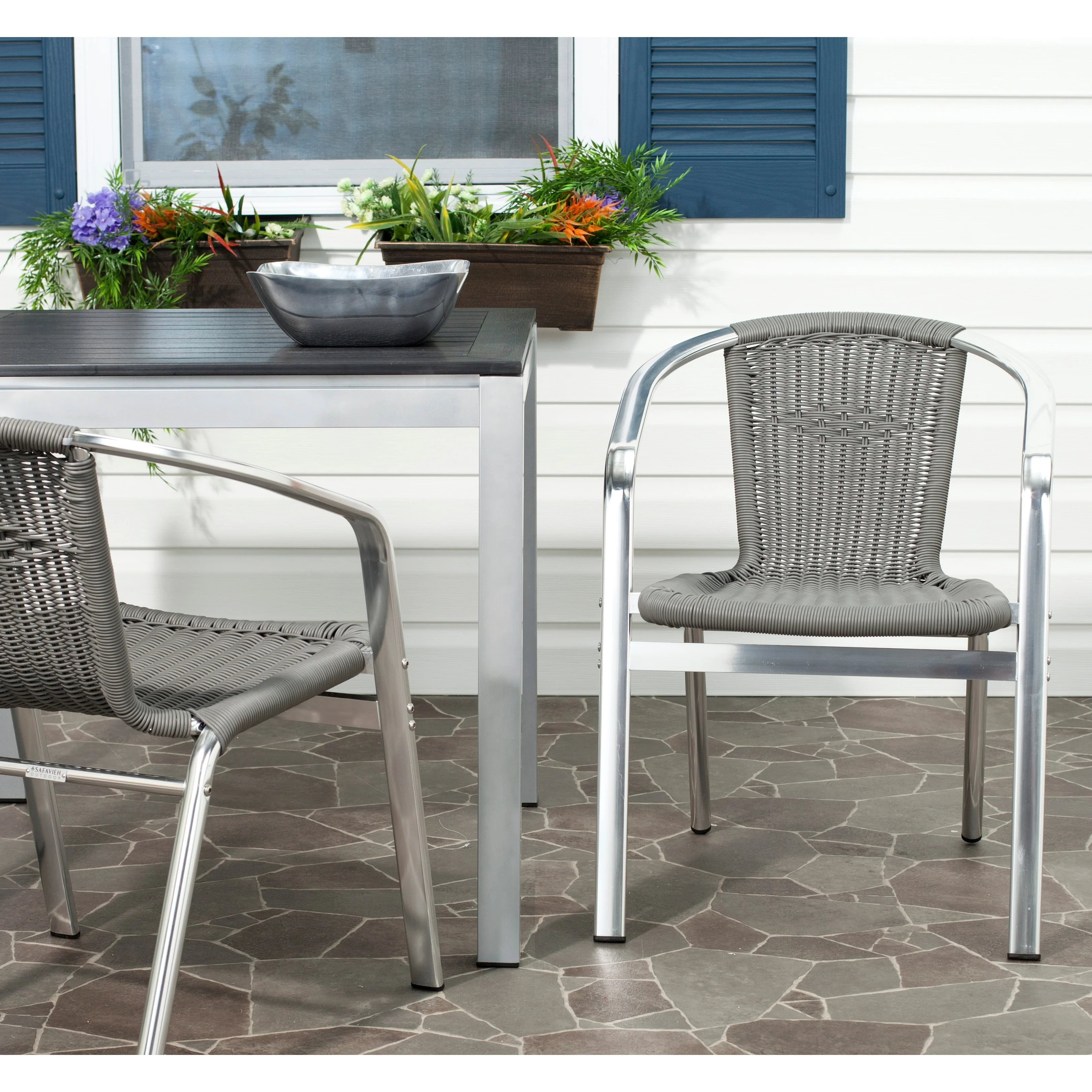 SAFAVIEH Wrangell Grey Indoor/Outdoor Stackable Chairs (Set of 2) - 22