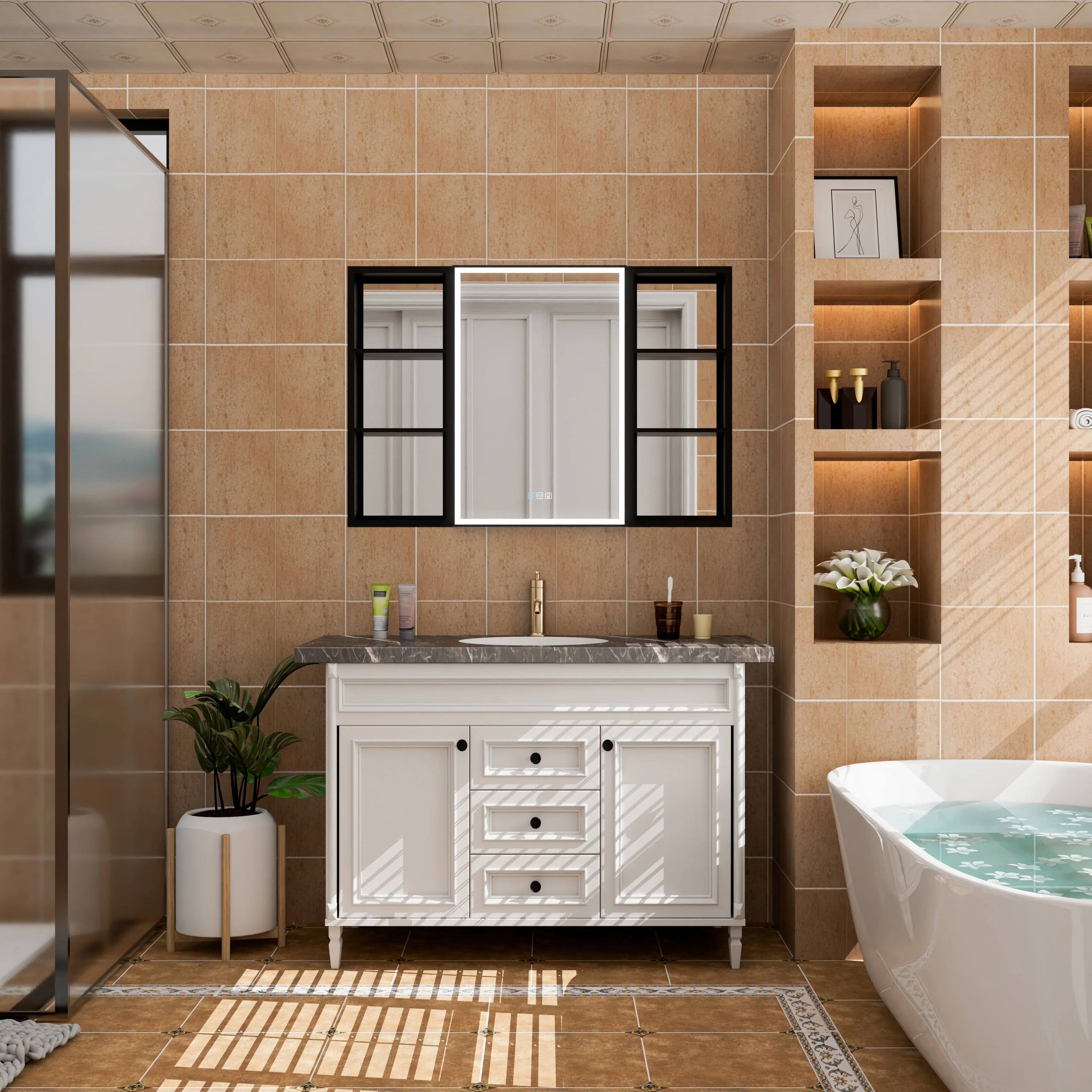 30 in. H Recessed or Surface Wall Mounted LED Mirror Cabinet With Black Side Cabinet