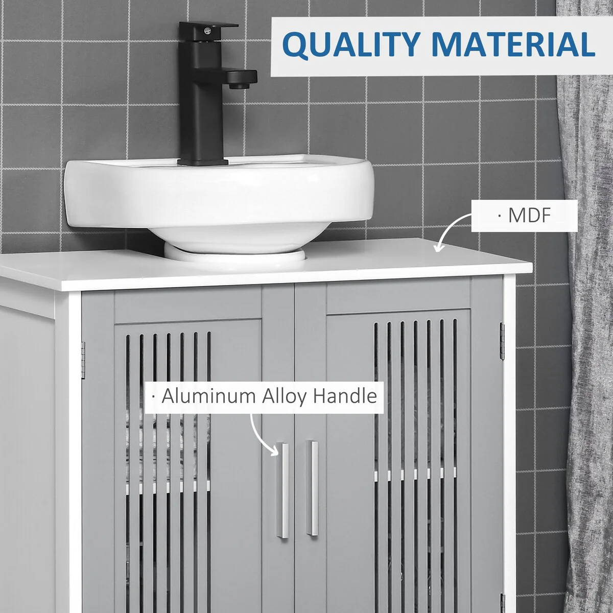 Under Sink Cabinet with 2 Doors, Pedestal Under Sink Bathroom Cupboard, Bathroom Vanity Cabinet with Adjustable Shelves