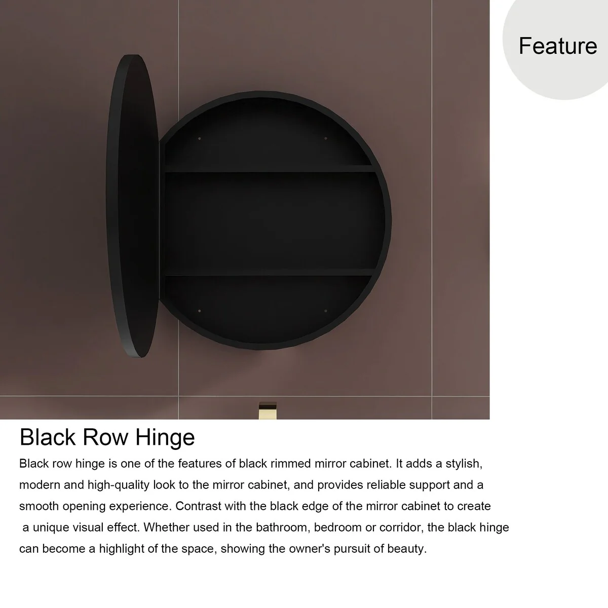 24/30 inch Round Surface Mount Medicine Cabinet with Mirror and Shelves