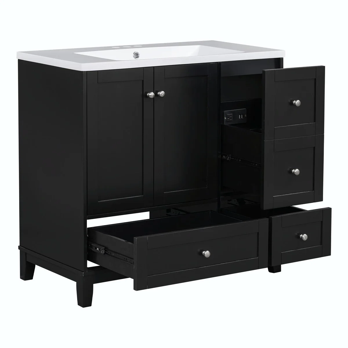 Modern 36-Inch Bathroom Vanity with Resin Sink and Ample Storage