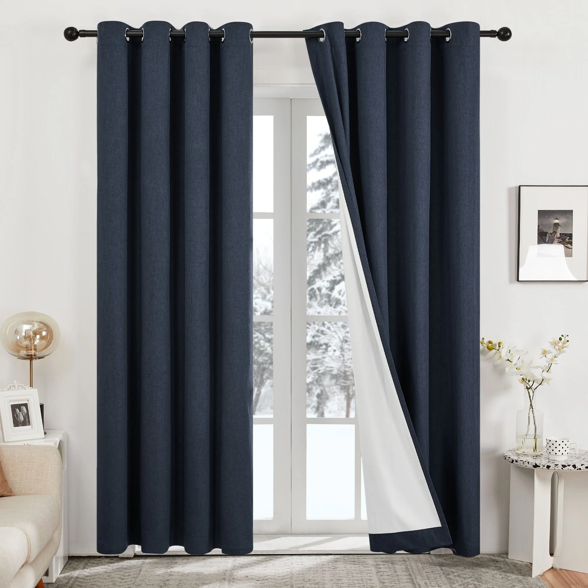 Deconovo Blackout Living Room Curtains Faux Linen Drapes 2 Panels