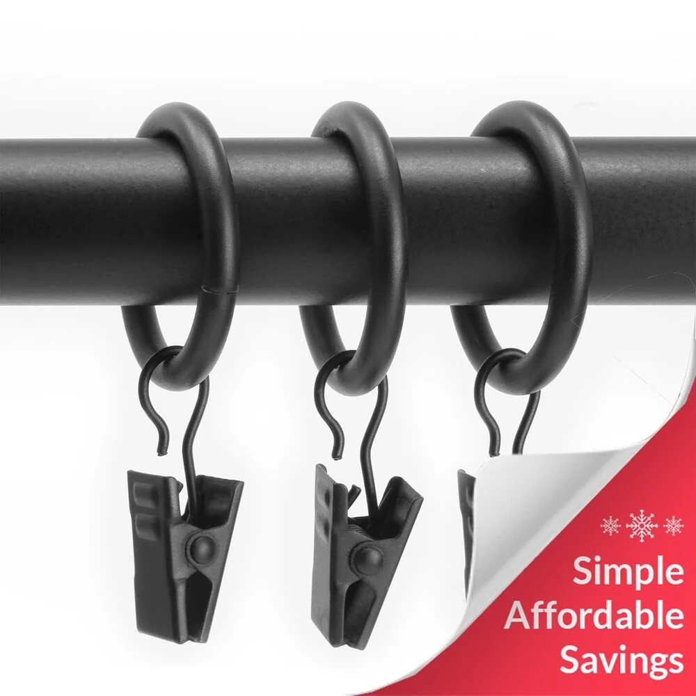 Chicology Clip Rings, Fits Rods 3/4-in. Diameter, Curtain & Drapery Hardware, Essential - Pack of 12