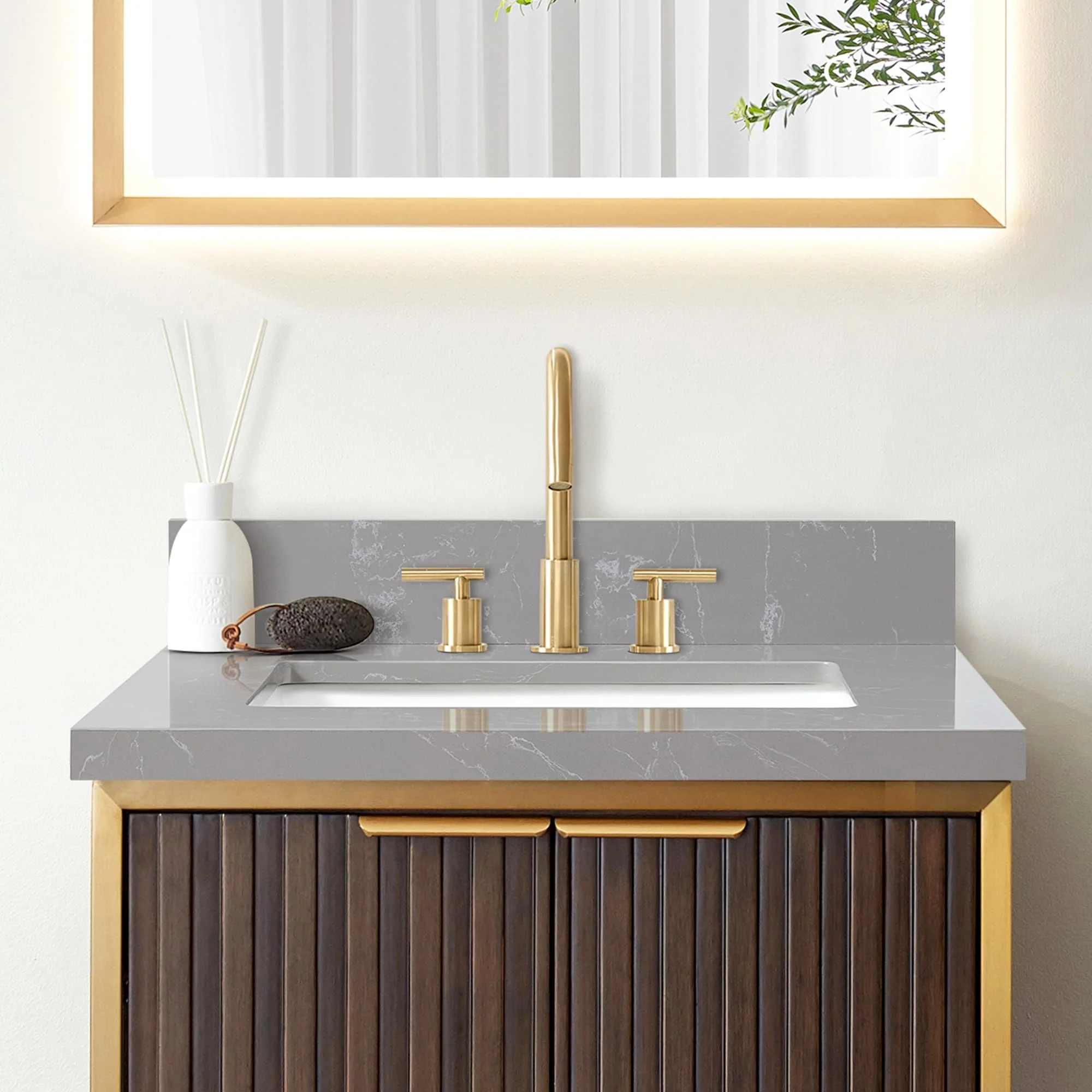 Jaen Composite Stone Vanity Top with White Rectangular Sink