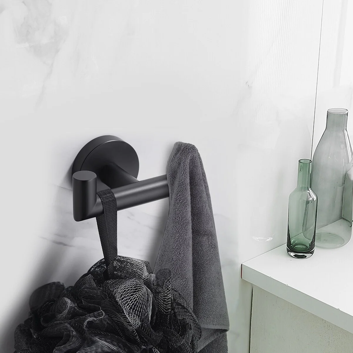 Bathroom Robe and Towel Double Hook Stainless Steel(Set of 2) - Matte Black