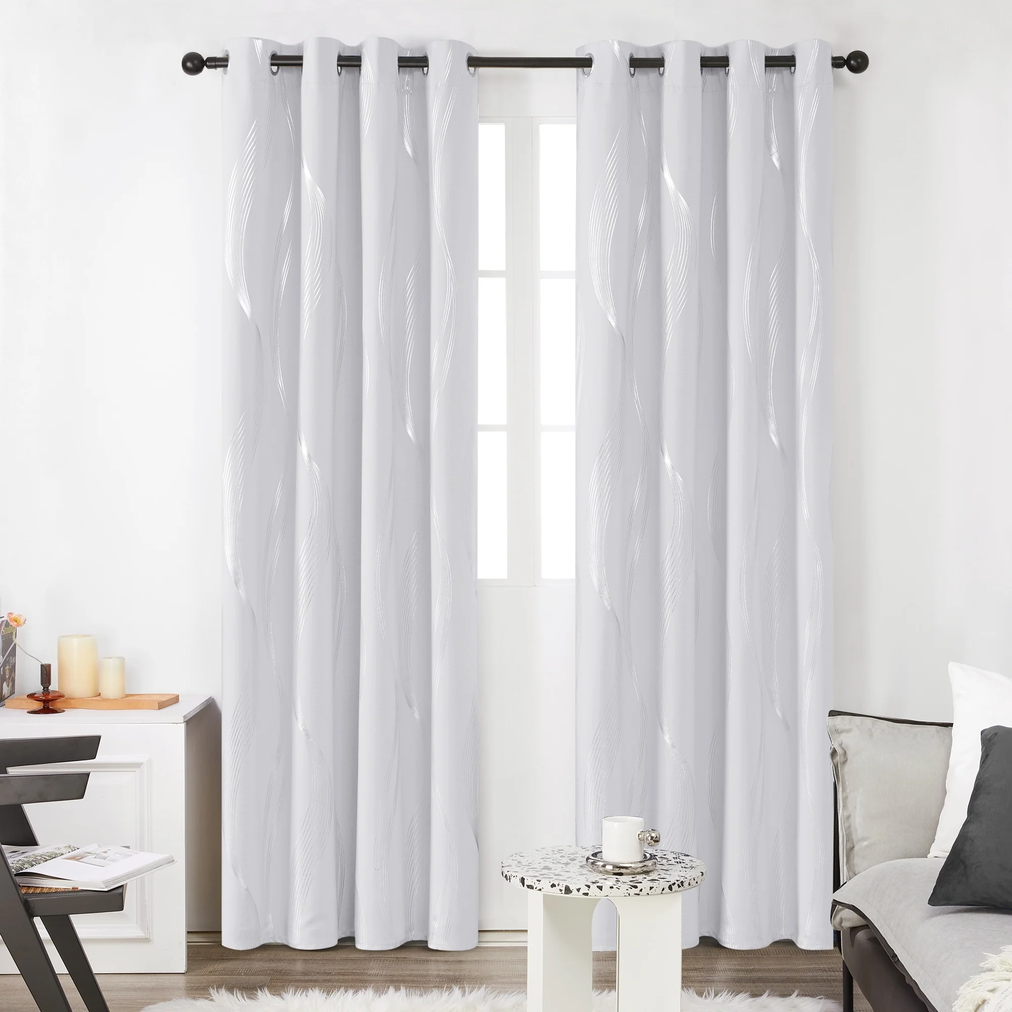 Deconovo Silver Wave 52 Width Curtain Panel Pair (2 Panel)