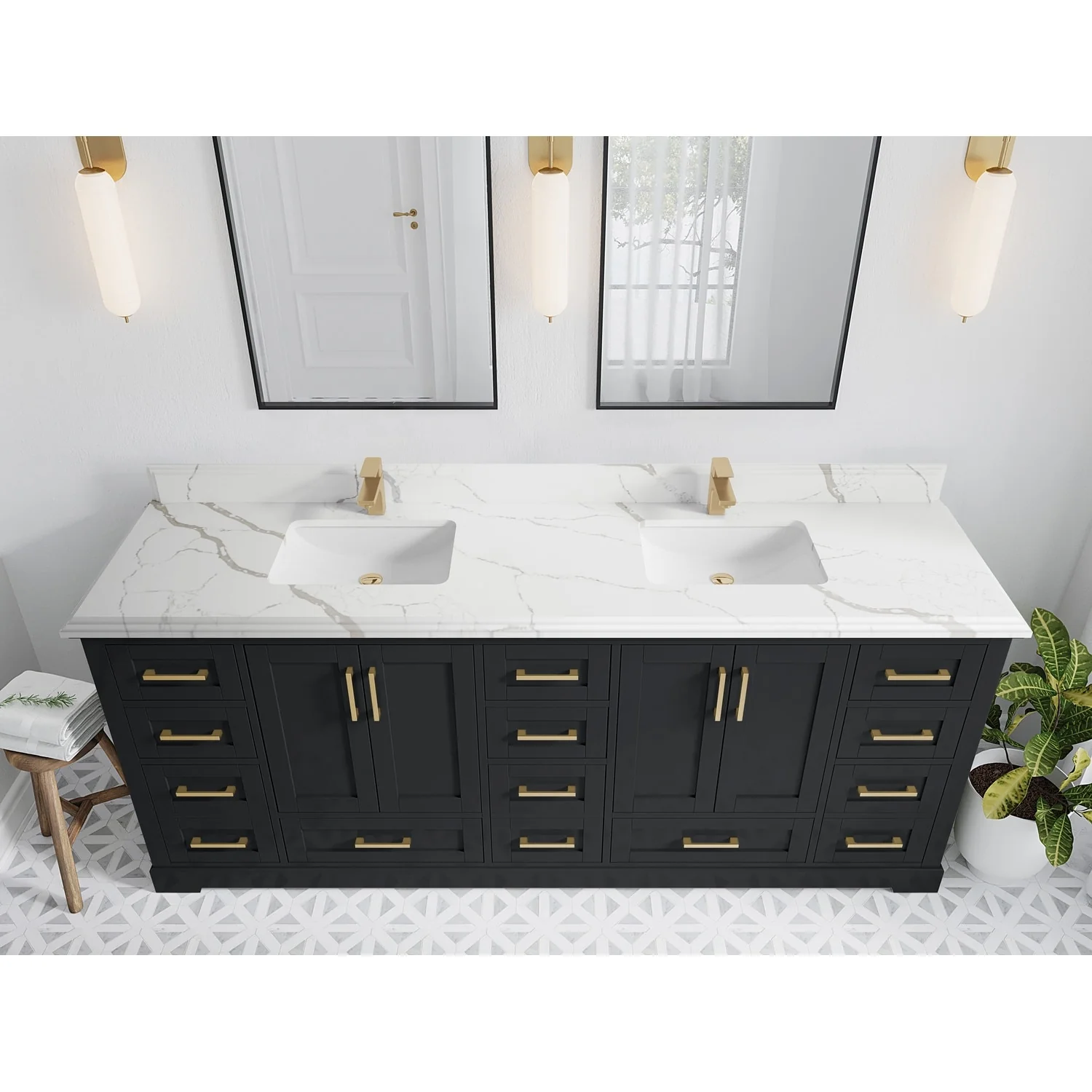 Willow Collection 84 in W x 22 in D x 36 in H Boston Double Bowl Sink Bathroom Vanity with Countertop