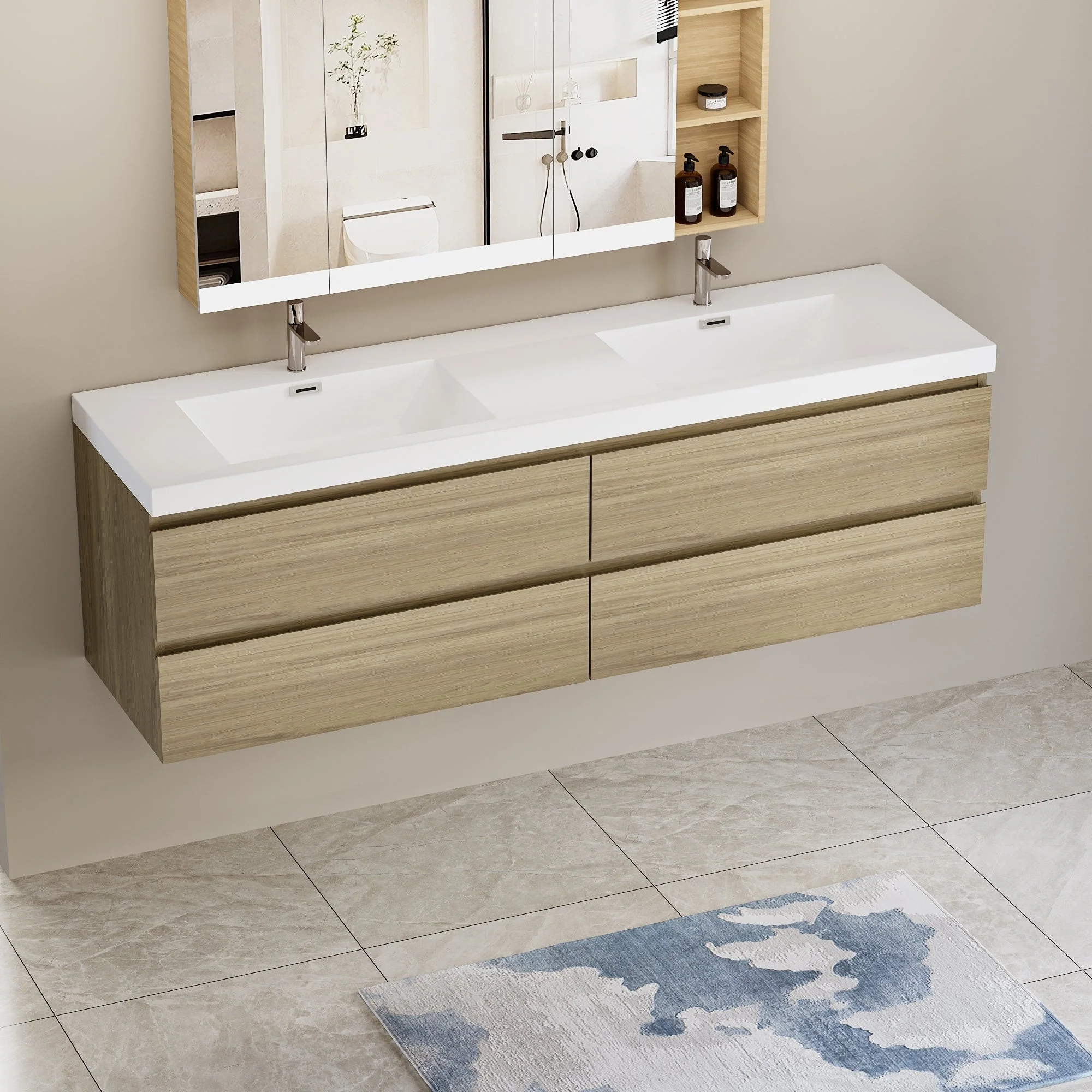 MDF Floating Bathroom Vanity with Integrated Resin Sink