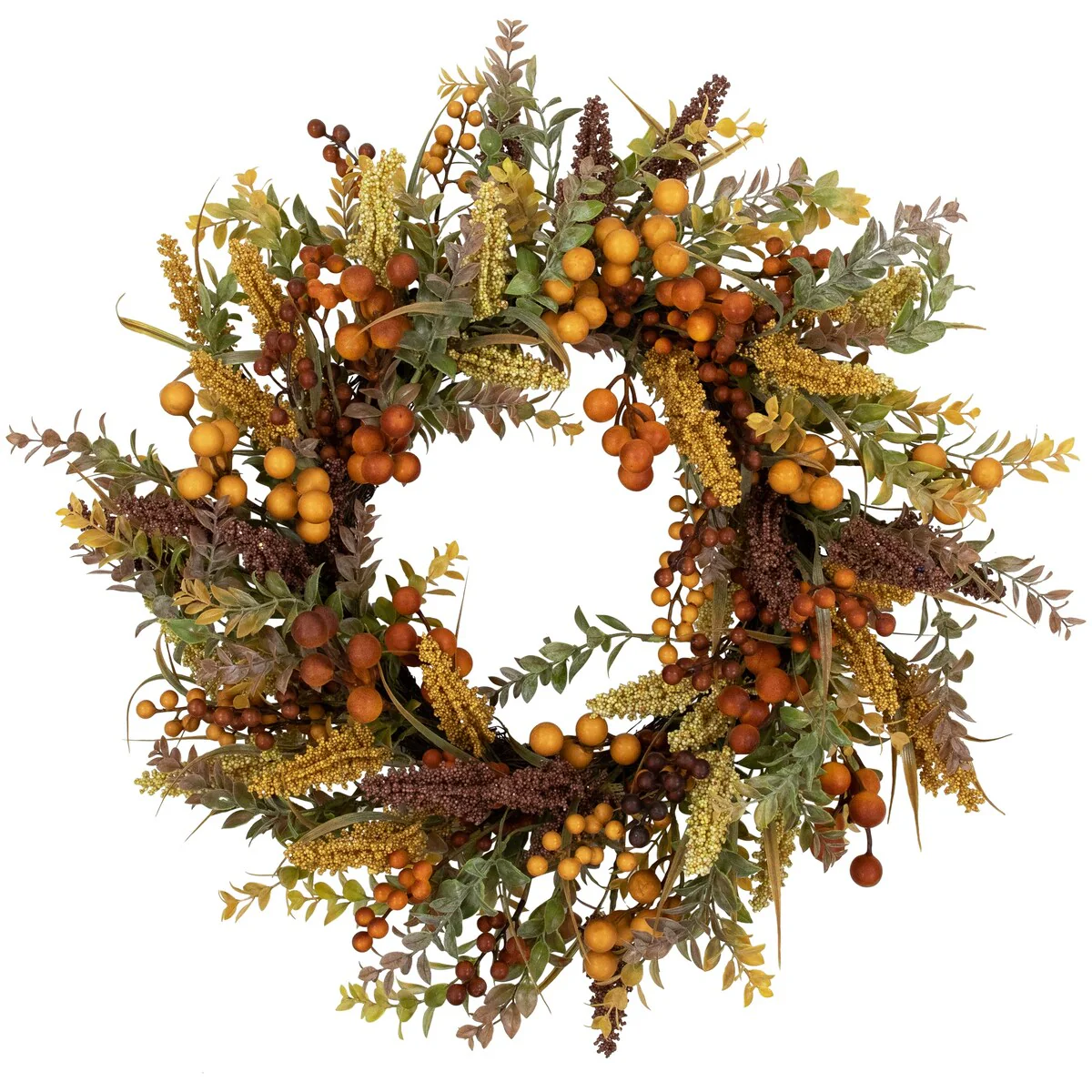 Real Touch™️ Mixed Foliage and Berries Artificial Fall Harvest Wreath - 24