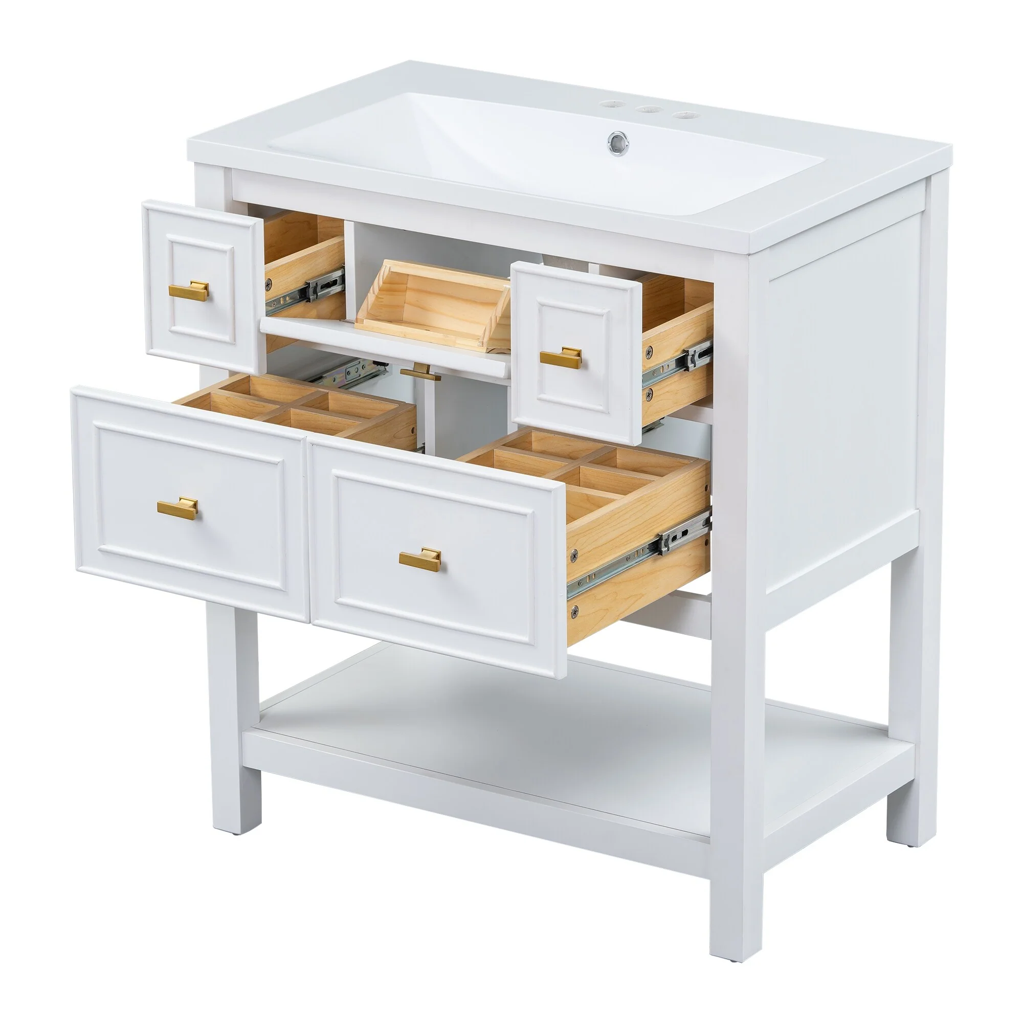 Free Standing Single Bathroom Vanity with 5 Drawers Bathroom Storage Cabinet