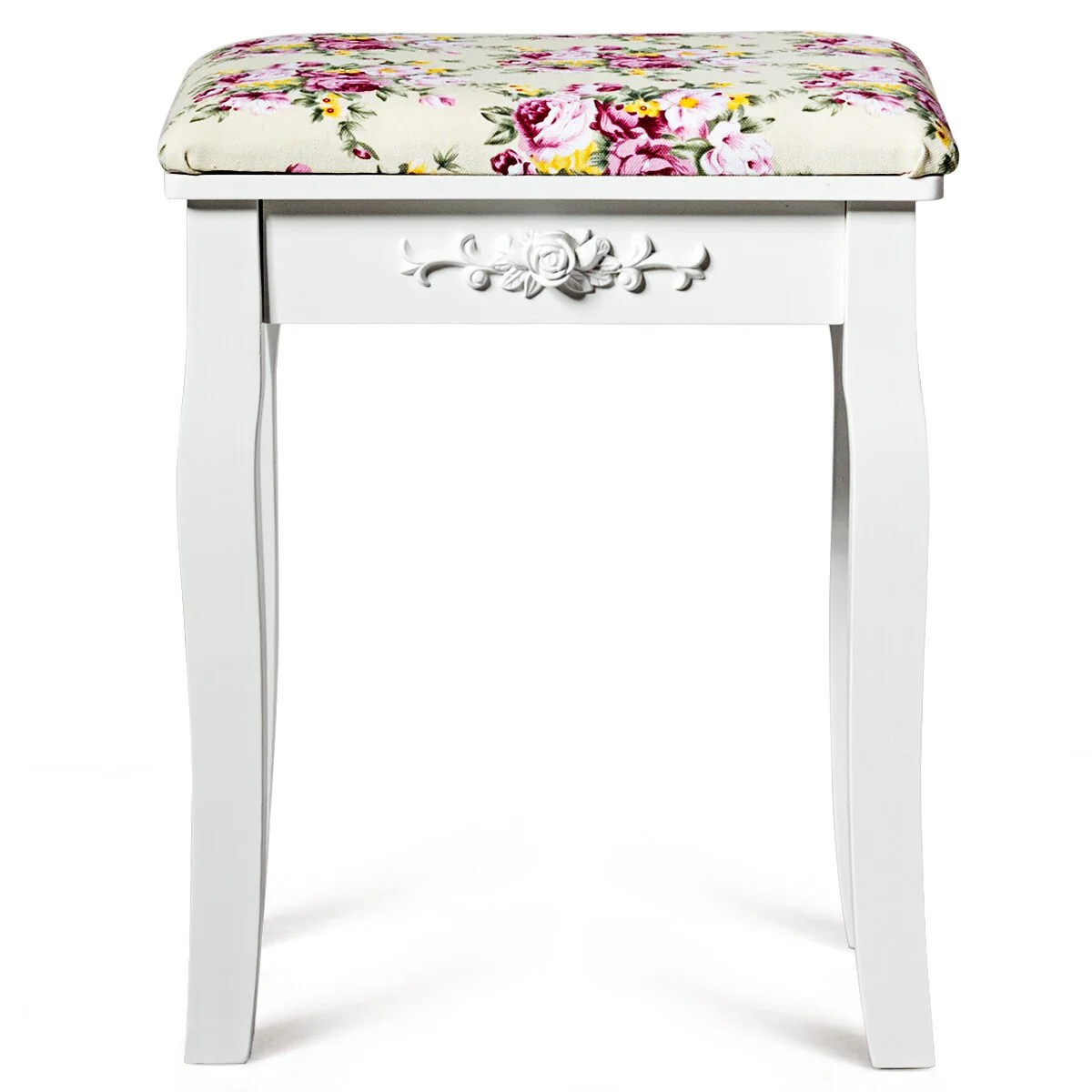Costway Vanity Wood Dressing Stool Padded Chair Makeup Cushion White
