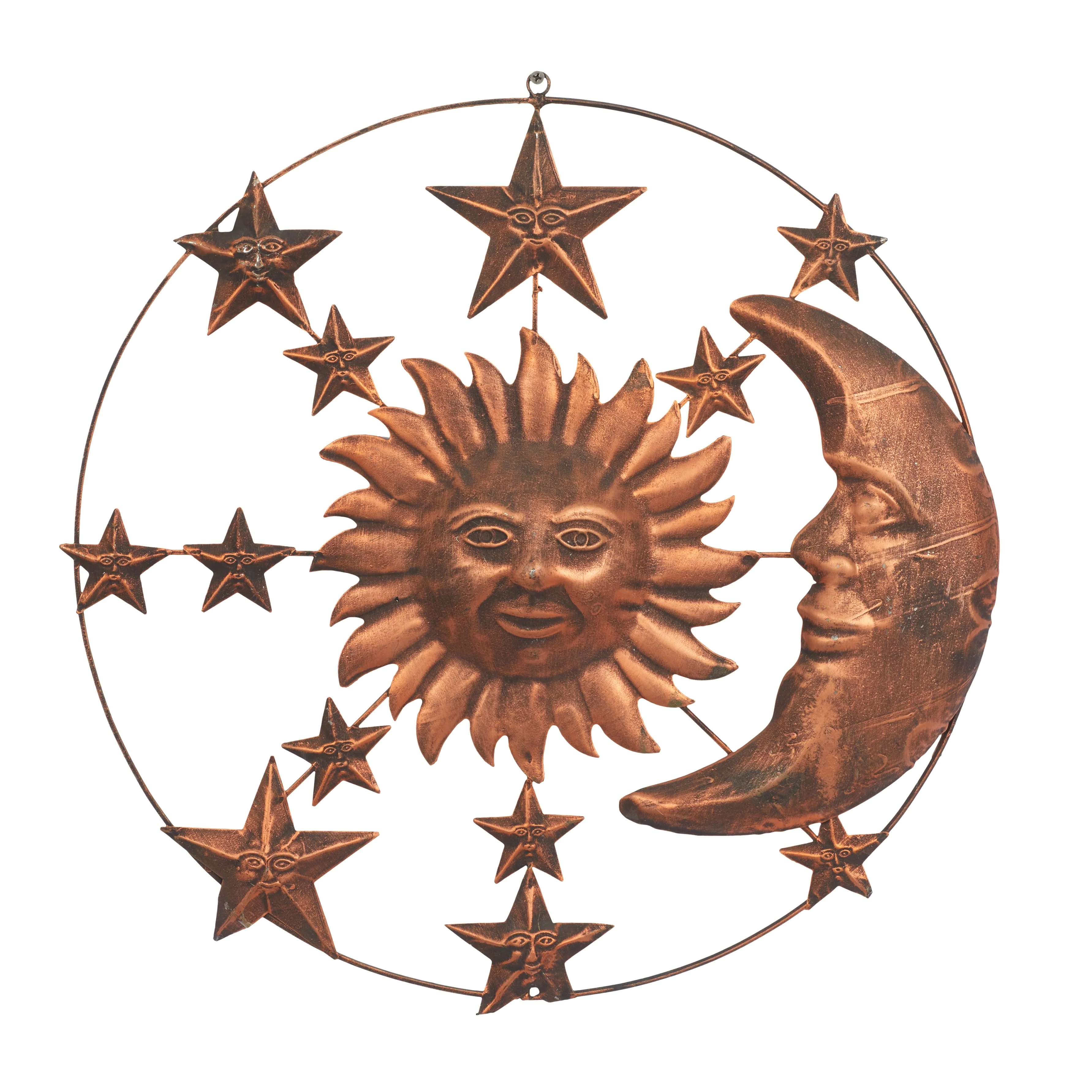 Bronze Metal Indoor Outdoor Sun and Moon Home Wall Decor with Stars - 21 x 1 x 21Round