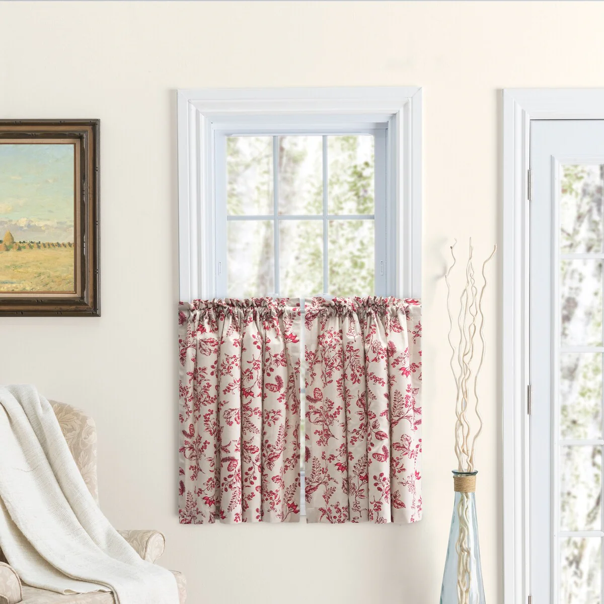 Waverly Gardens Rod Pocket with header Kitchen Curtains - Tier, Swag or Insert Valance (Sold Separately)