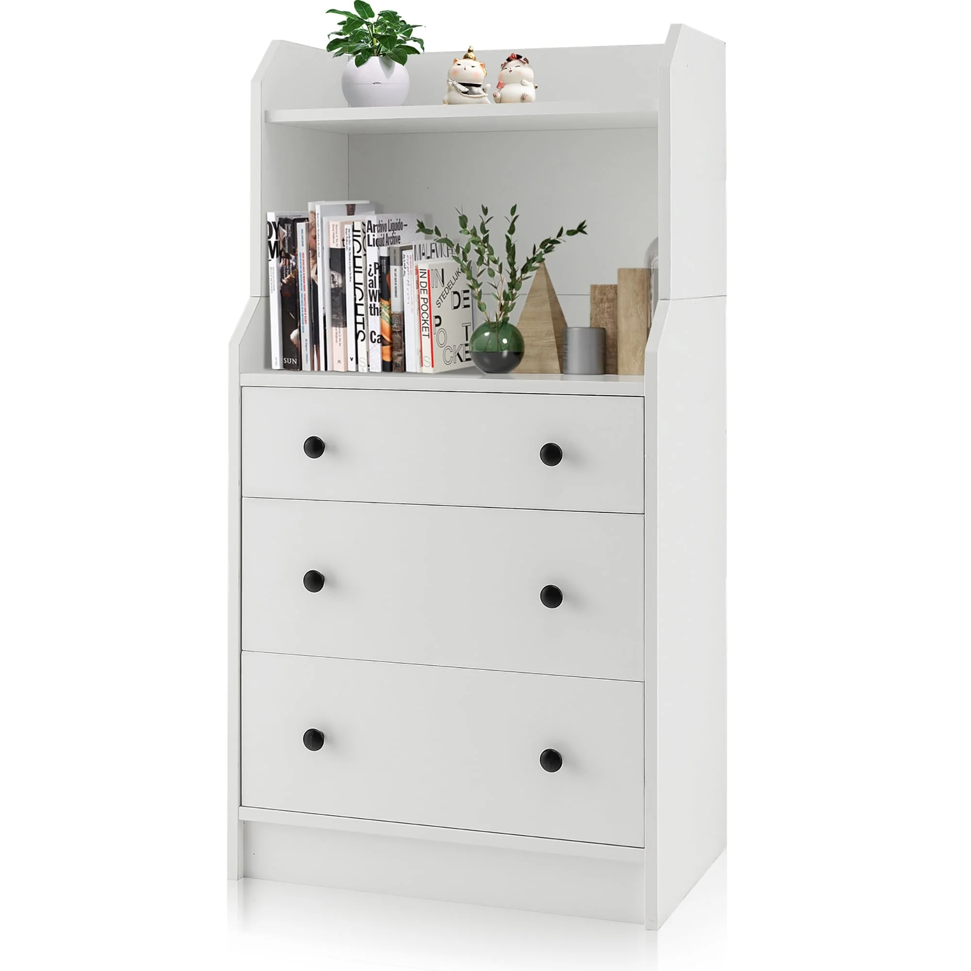 Gymax 3-Drawer Dresser 44'' Tall Wood Storage Organizer Chest w/ 2