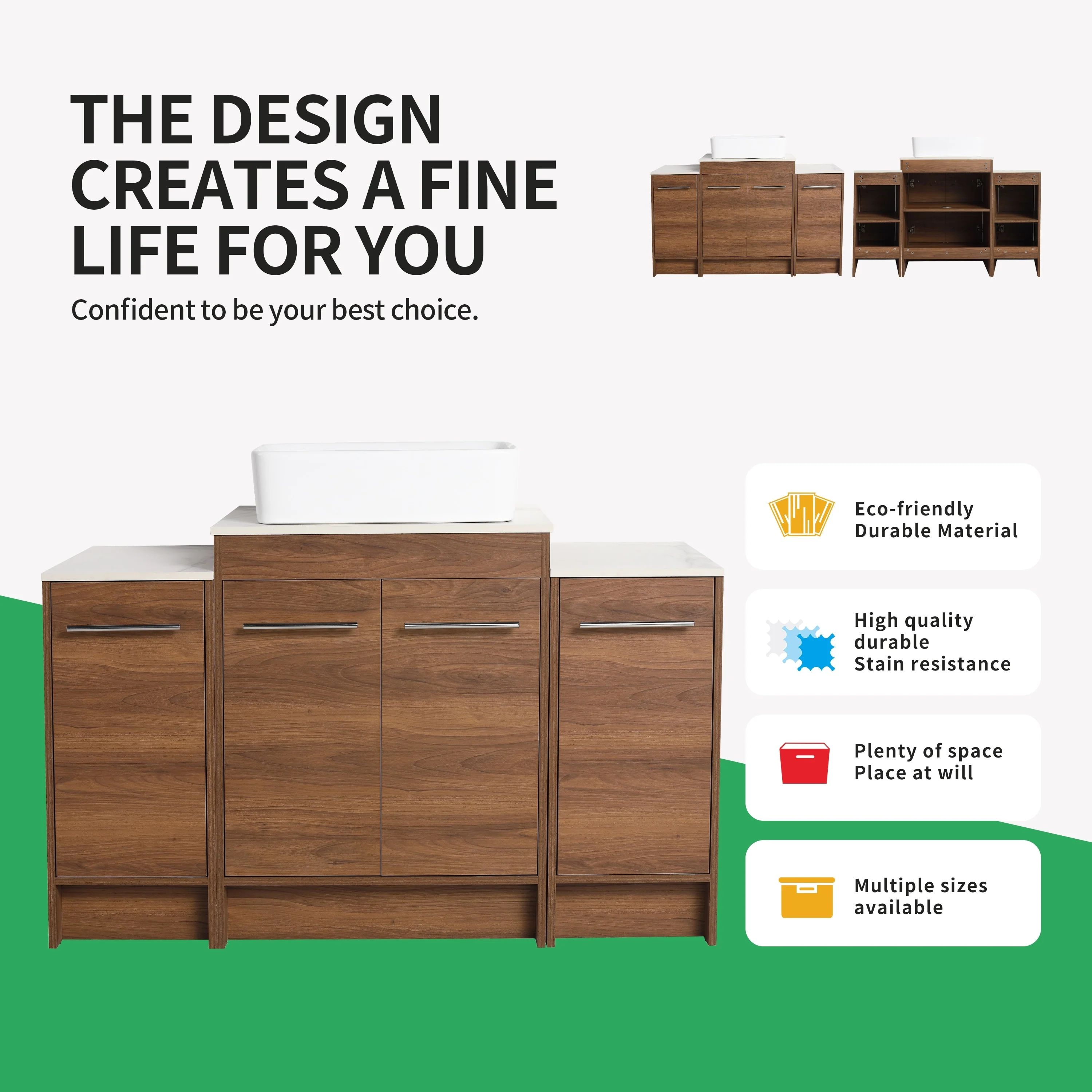 BNK 24/36/48/60 Inch Bathroom Vanity with Sink, Freestanding Bathroom Vanity with Soft Close Doors and Adjustable Shelf