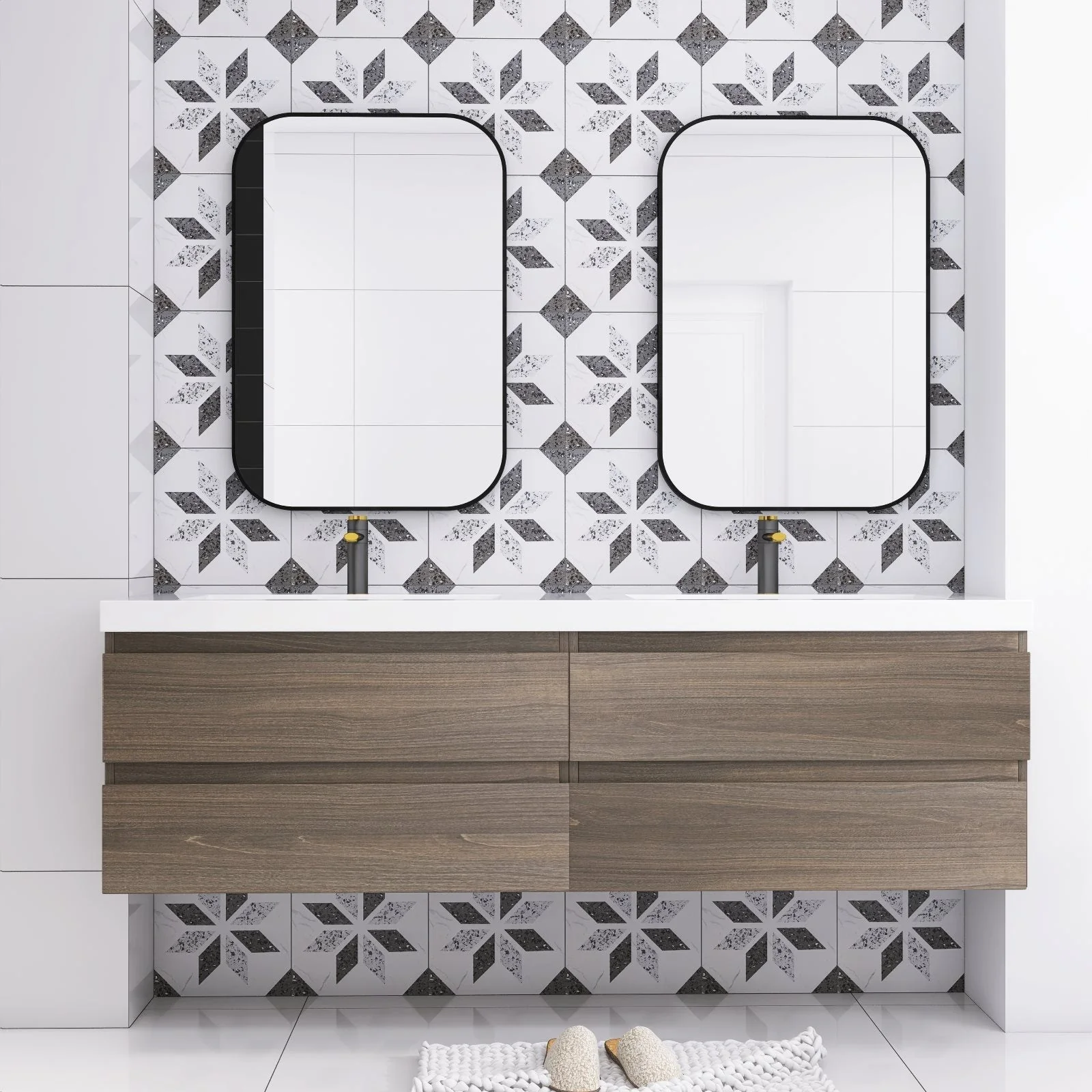 MDF Floating Bathroom Vanity with Integrated Resin Sink