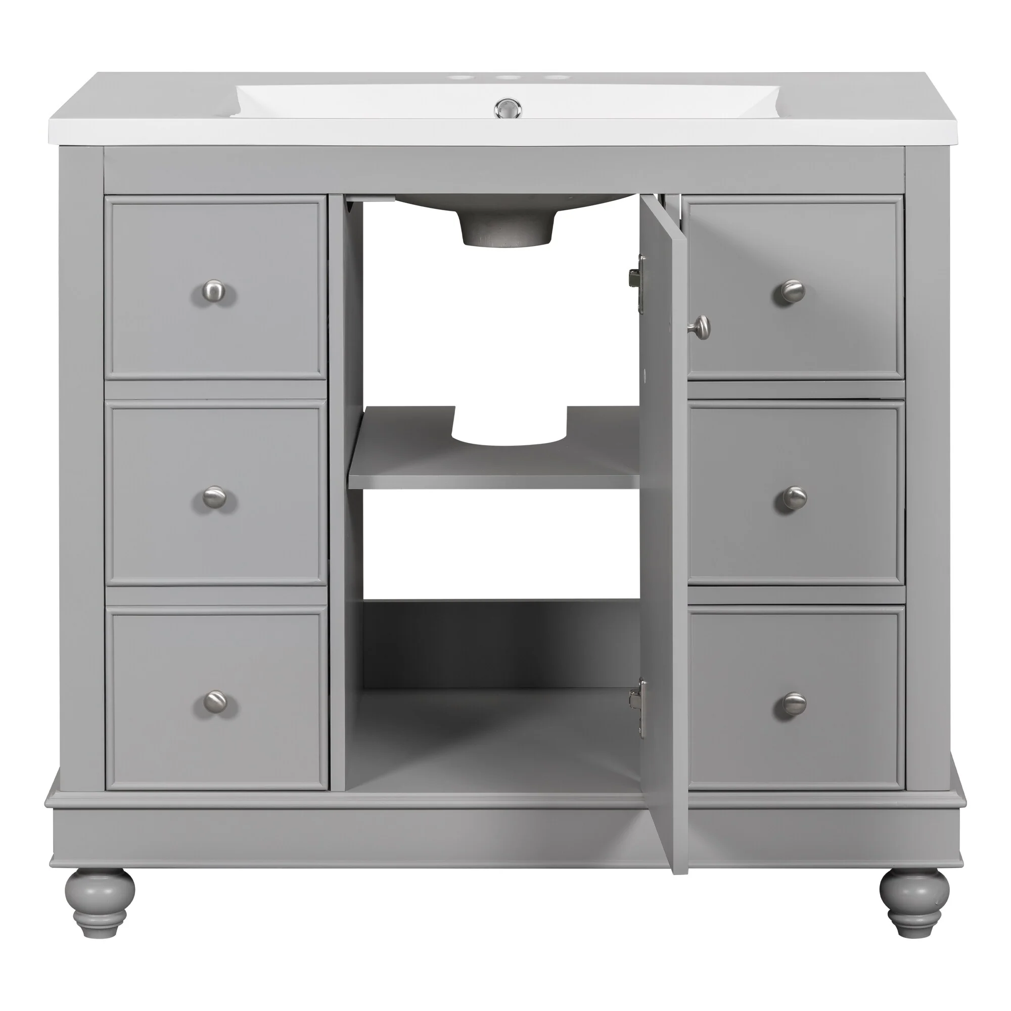 Bathroom Vanity with Sink, Bathroom Vanity Cabinet with 4 Drawers and 1 Door, Storage Cabinet with Adjustable Shelves
