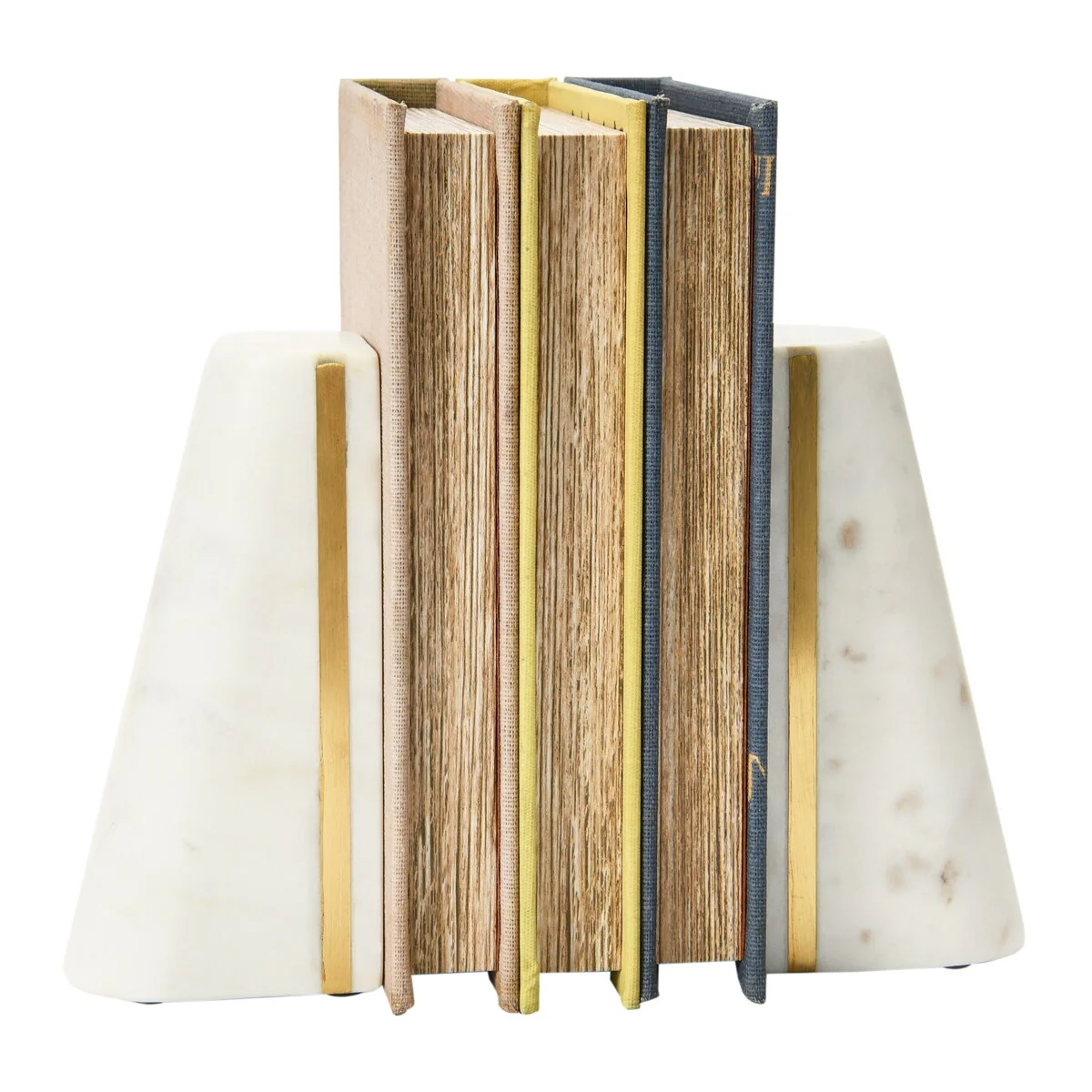 Geometric Marble Bookends with Brass Inlay