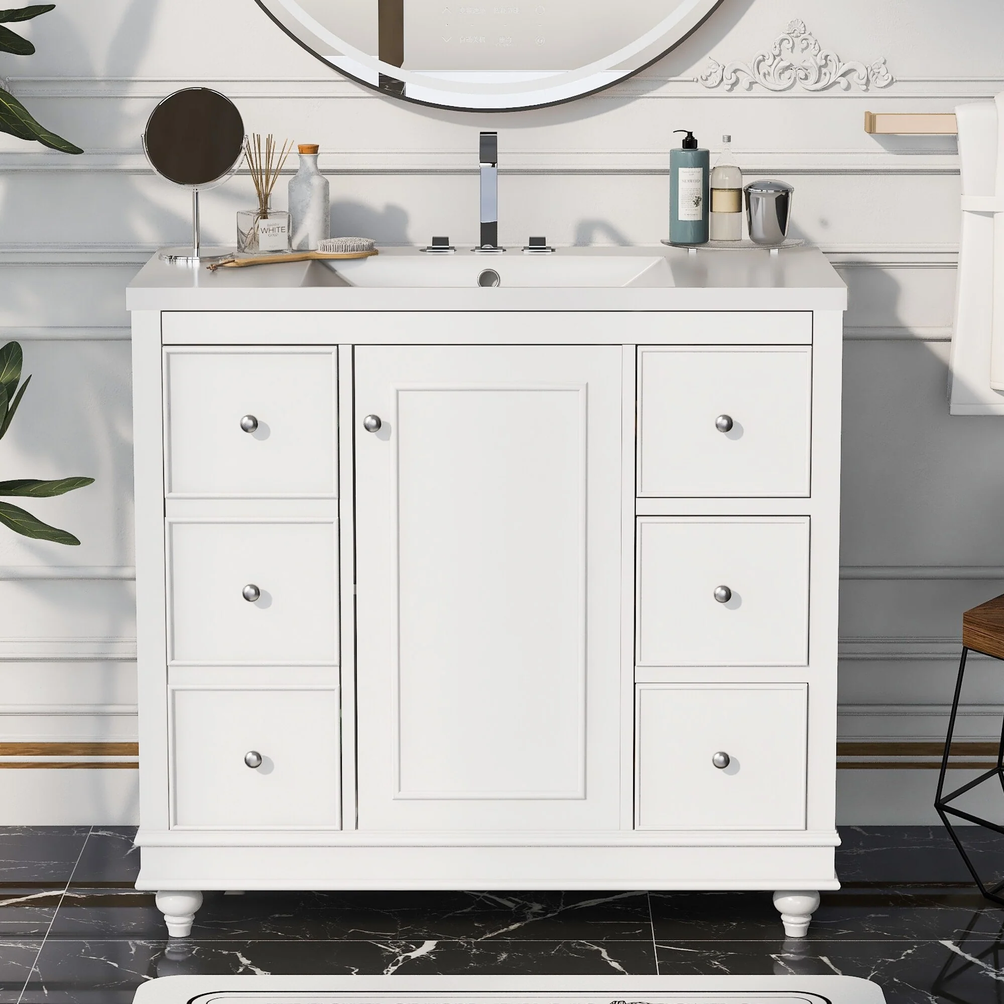 Bathroom Vanity with Sink, Bathroom Vanity Cabinet with 4 Drawers and 1 Door, Storage Cabinet with Adjustable Shelves