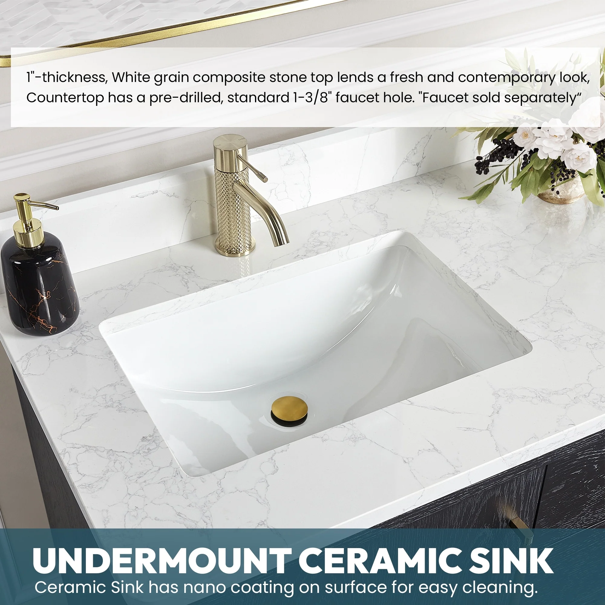 Gara Single Bath Vanity with Composite Stone Top and Mirror