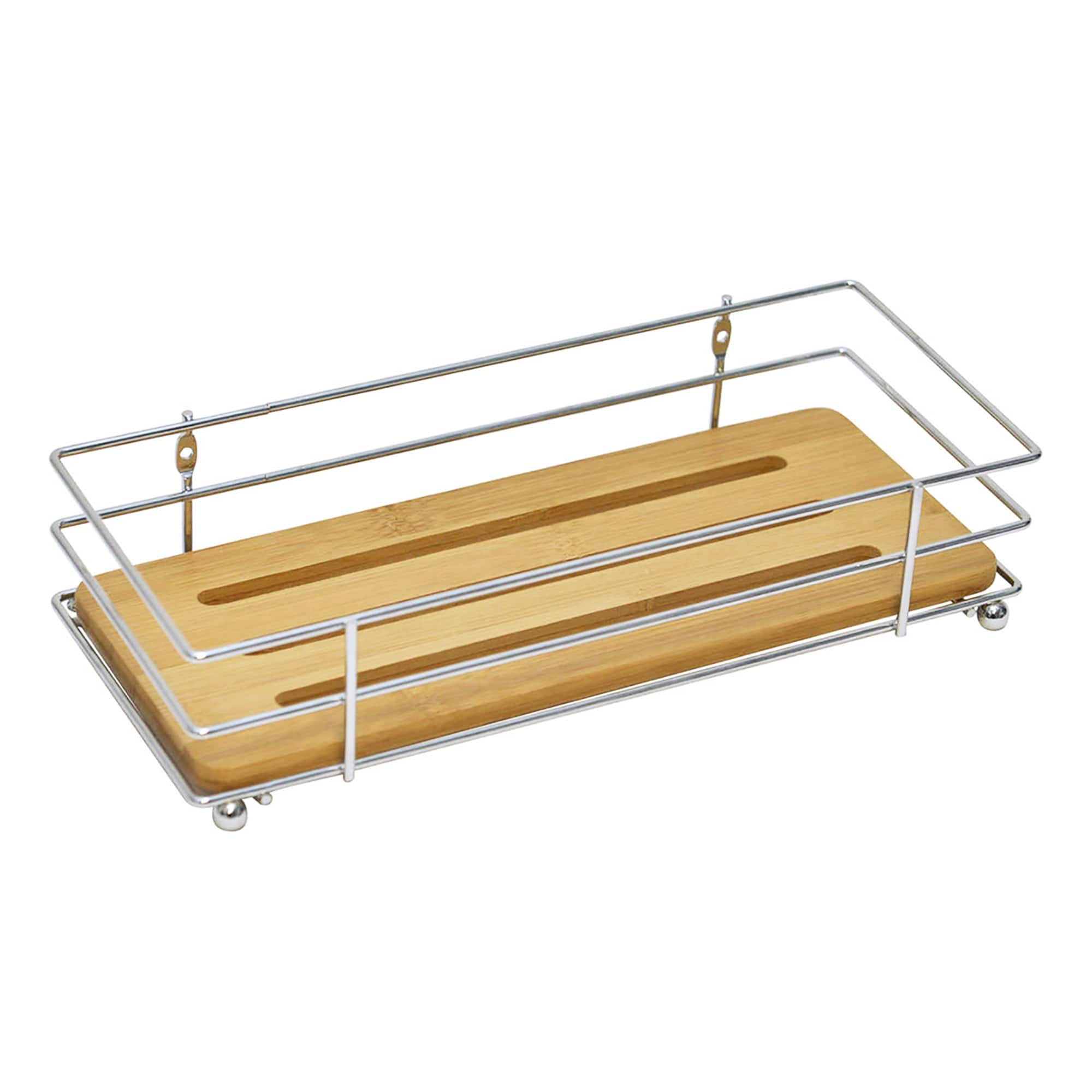Bathroom Organizer Bamboo Tray Metal Wire