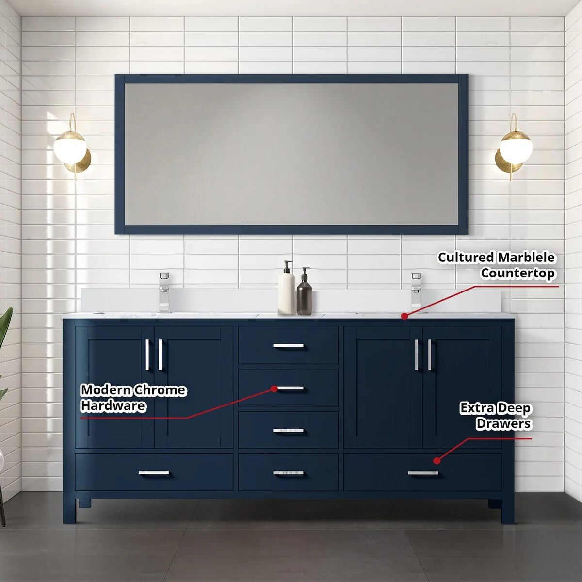 Jacques 72 in. W x 22 in. D White Bath Vanity and Cultured Marble Top
