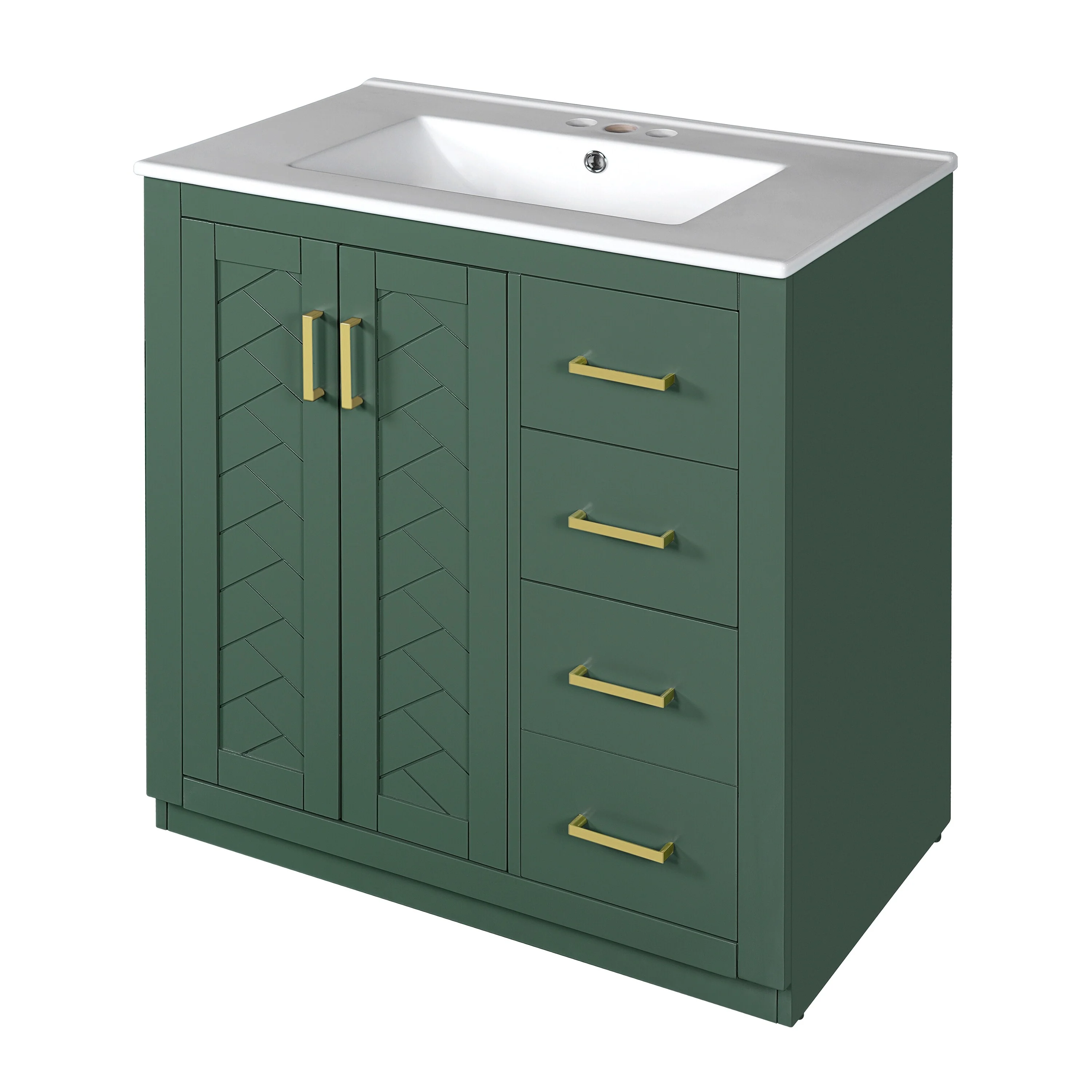 30'' Bathroom Vanity with Ceramic Sink Combo, Bathroom Storage Cabinet Vanity Set with 3 Drawers& Soft Closing Doors