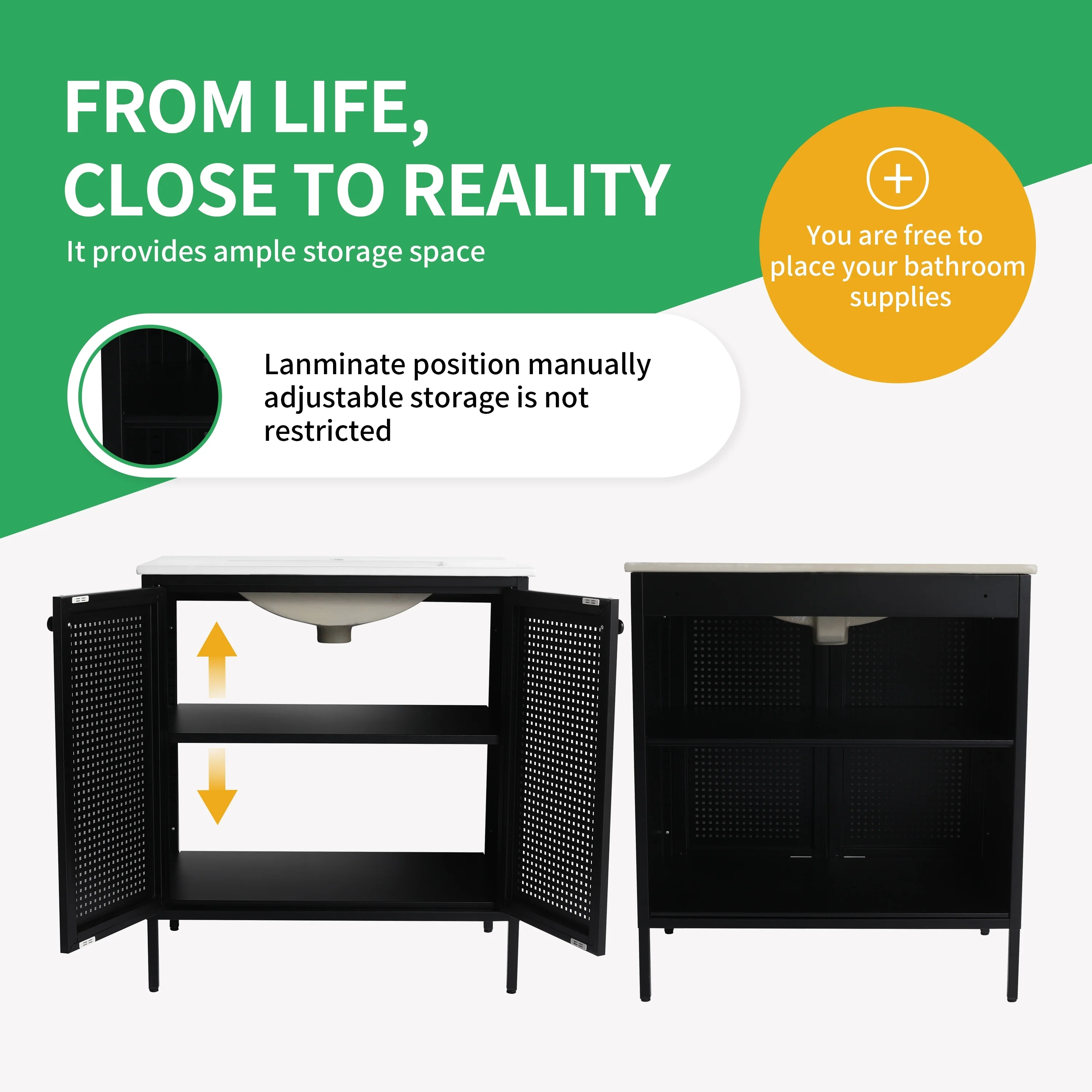 BNK 24/30 inch Freestanding Single Sink Bathroom Vanity with Soft Close Door and 1 adjustable shelf