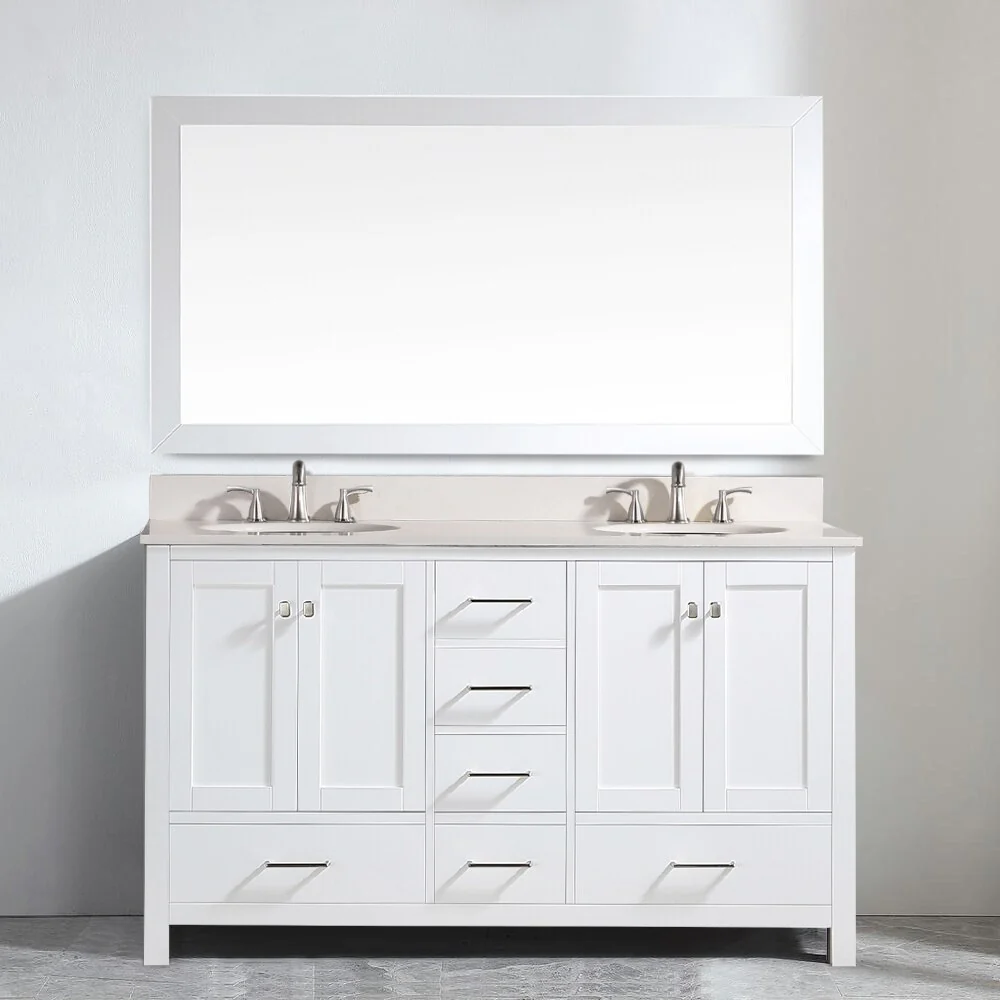 BATHLET 60 inch Quartz Countertop Double Sink Bathroom Vanity Set