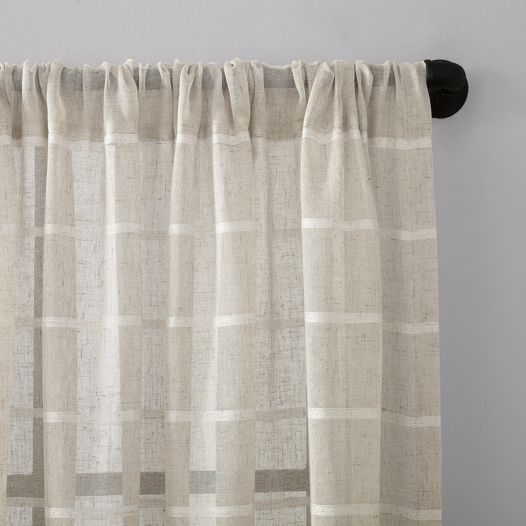 Clean Window Twill Stripe Anti-Dust Linen Blend Sheer Curtain Panel, Single Panel
