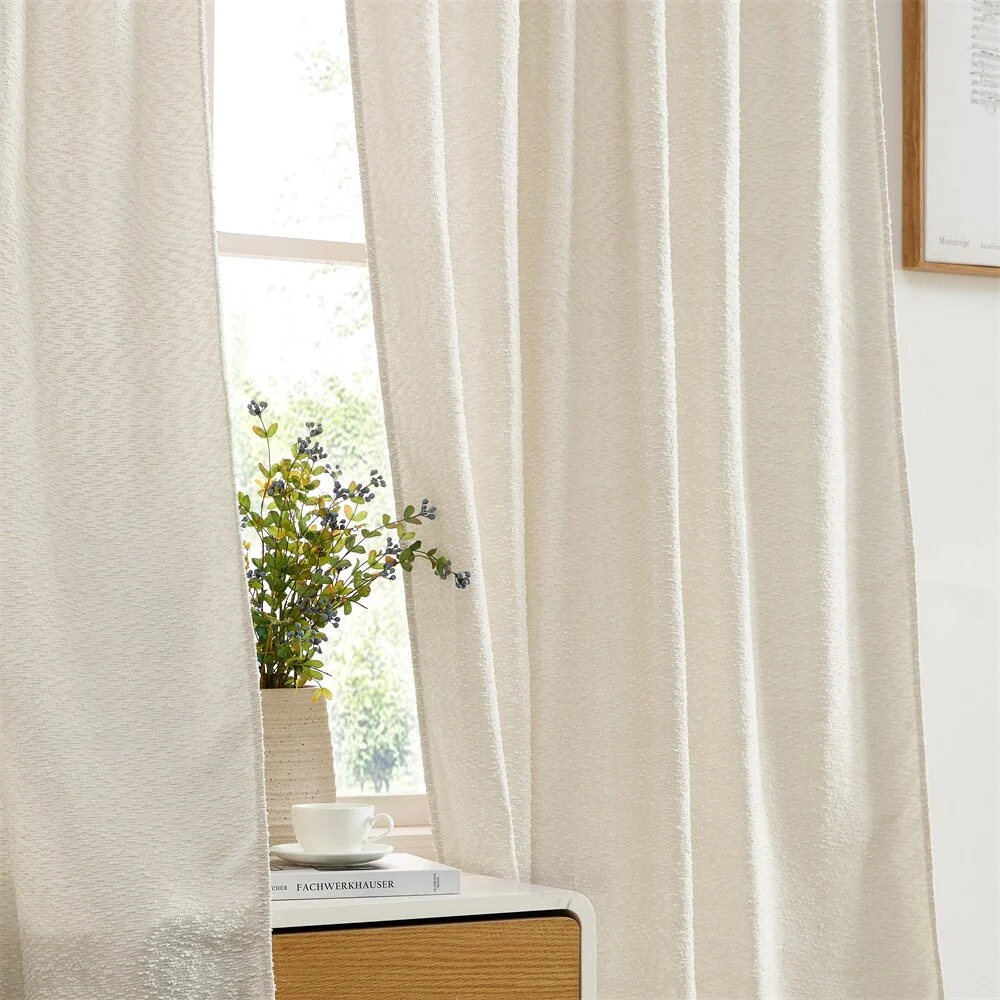 HLC.ME Easton Jacquard Slub Texture - Privacy Curtains with Back Tab Rod Pocket Lightweight Window Curtains Panels, Set of 2