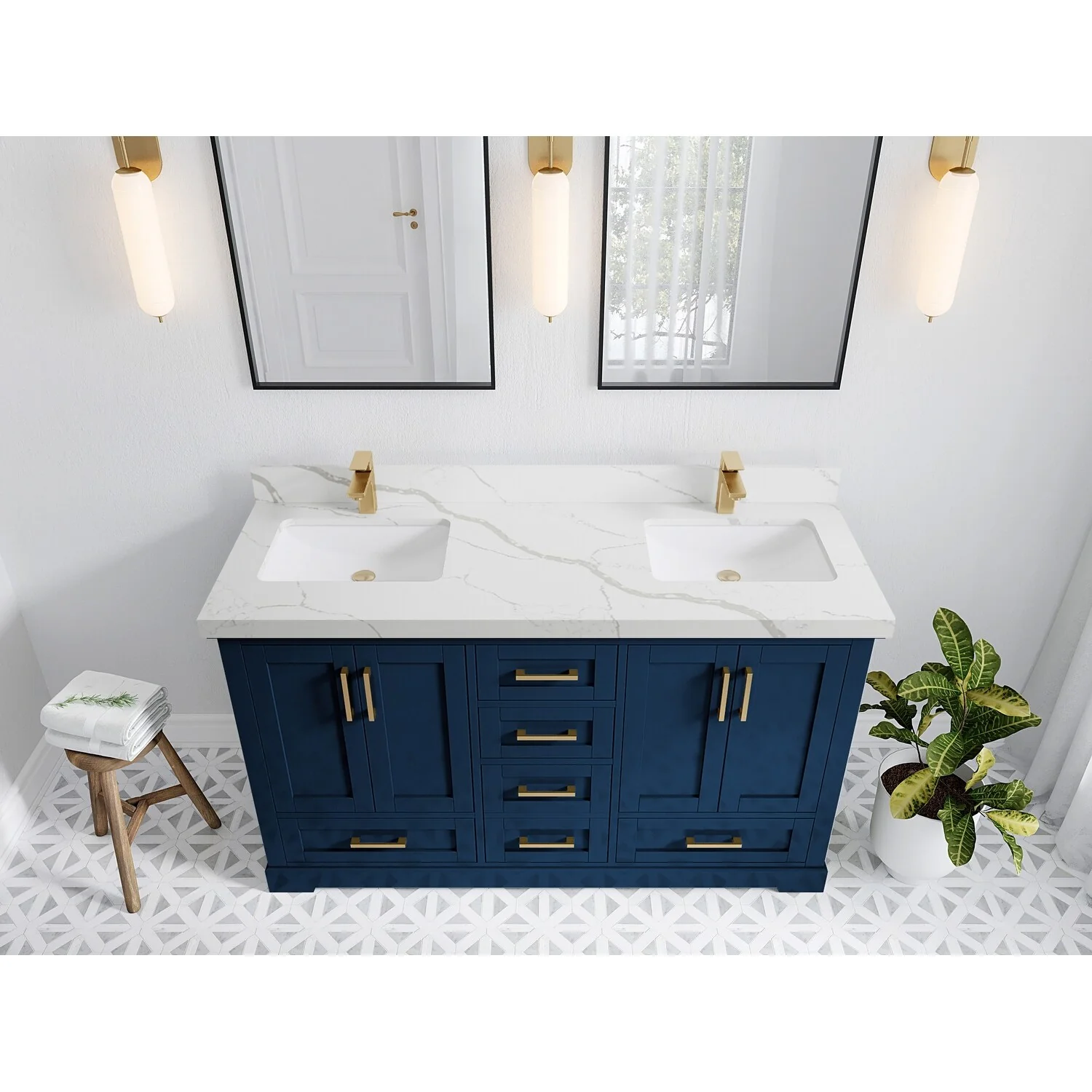 Willow Collection 60 in W x 22 in D x 36 in H Boston Double Bowl Sink Bathroom Vanity with Countertop