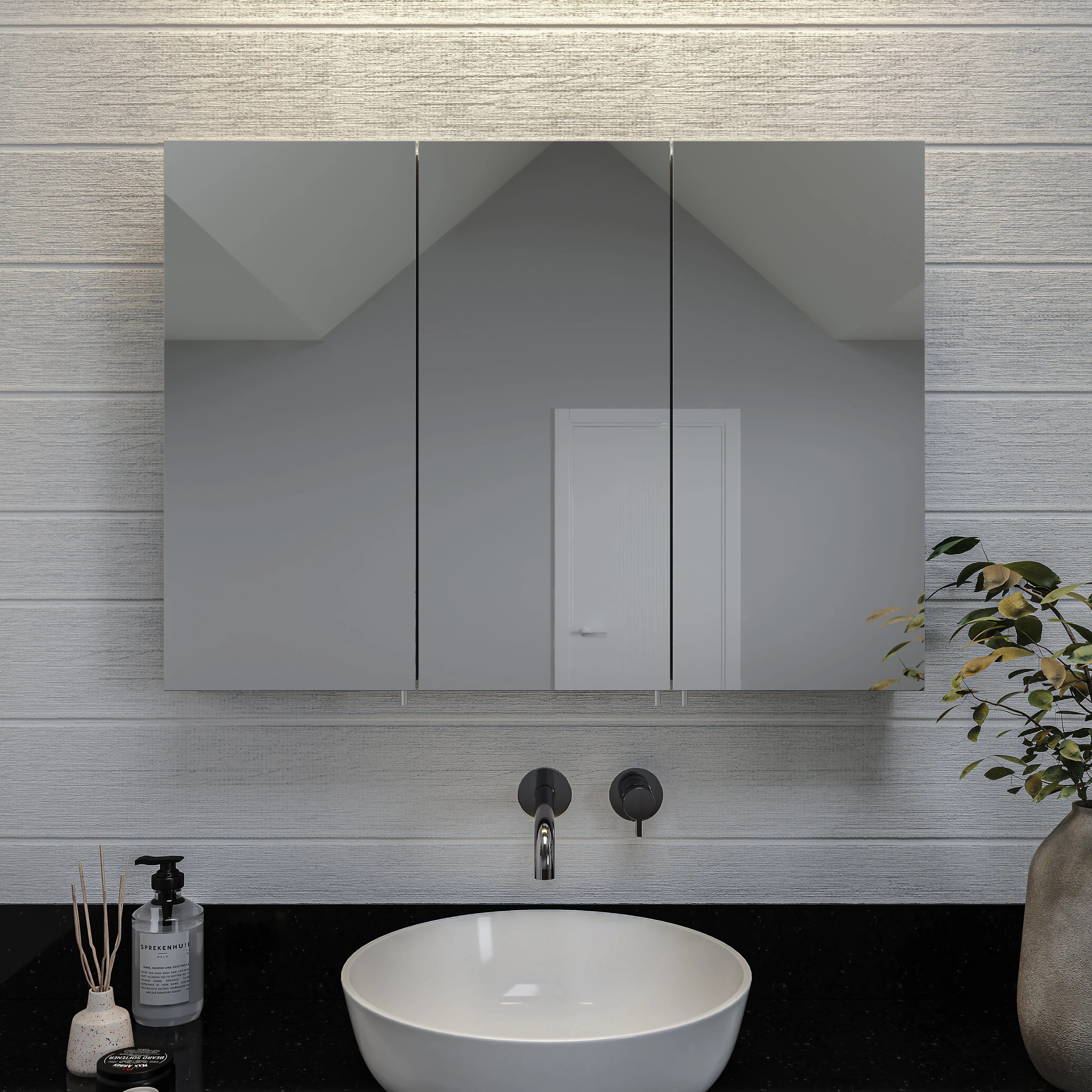 Croydex Brantley Triple Door Aluminum Medicine Cabinet, Easy Install, Surface Mount or Recessed 36W x 26H