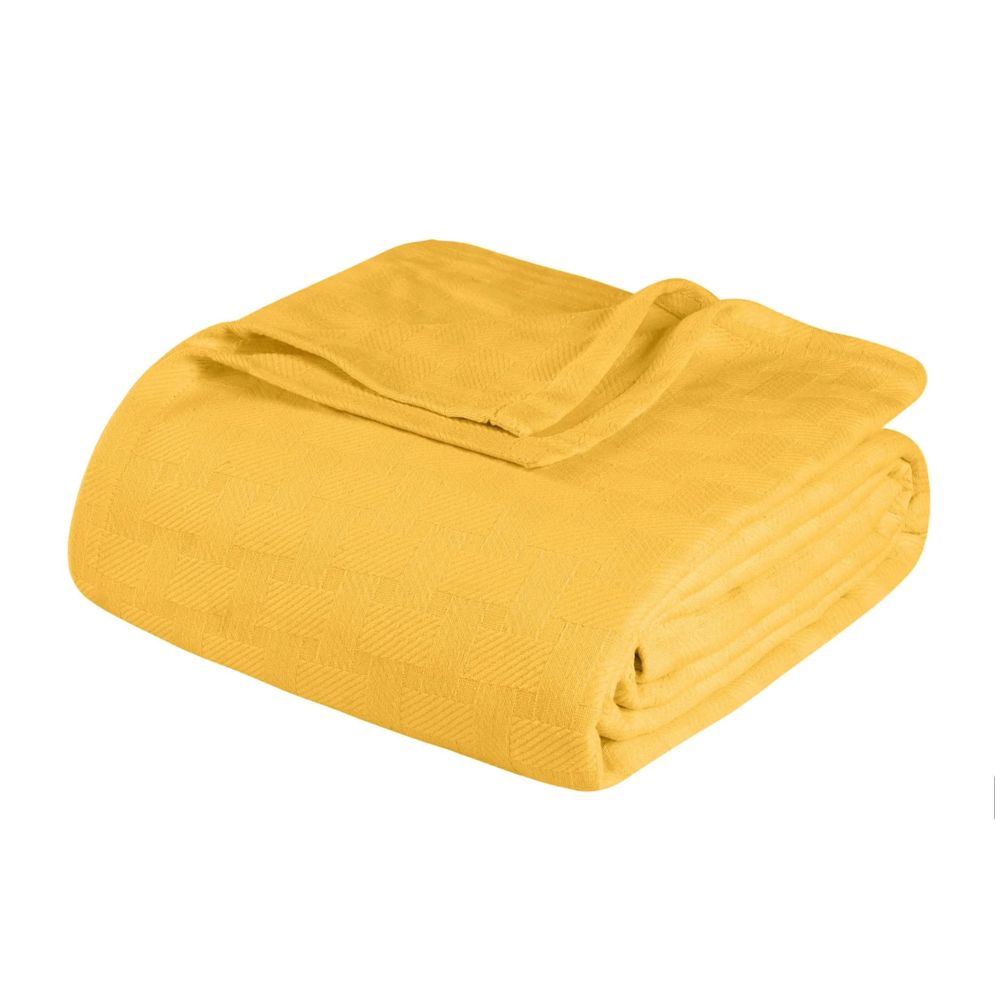 HomeRoots California King Gold Cotton Basketweave Geometric Blanket