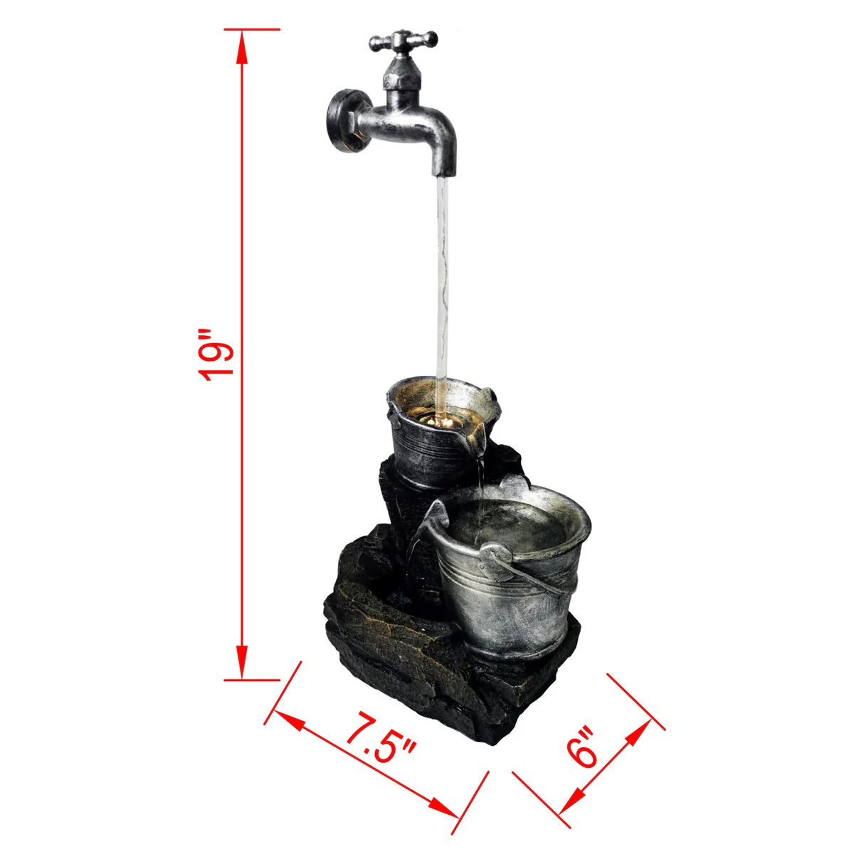 Indoor Floating Faucet and Barrel Tabletop Fountain with LED Light