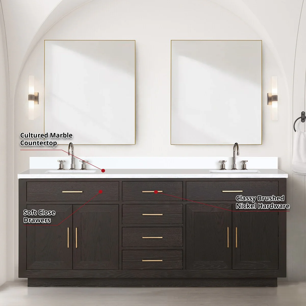Abbey 60 in W x 22 in D Black Oak Double Bath Vanity and Cultured Marble Top
