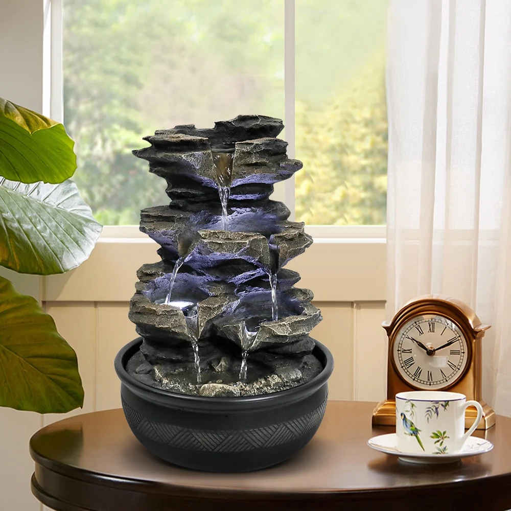15.7'' H Tabletop Indoor Rock Waterfalls Fountains with LED Light