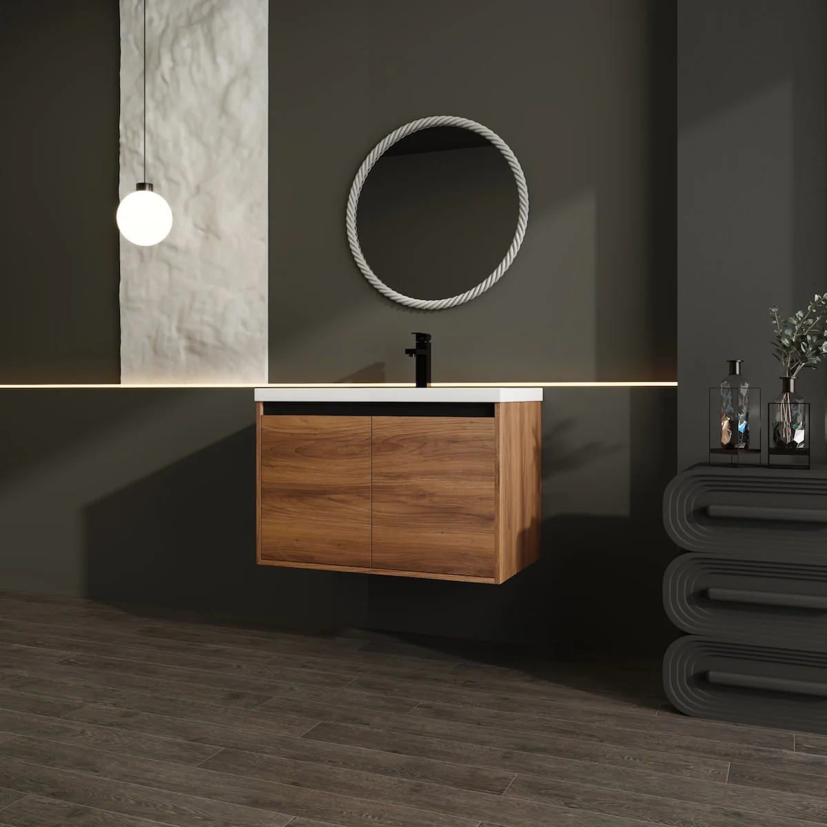 Bathroom Vanity with Resin Countertop Sink & 2 Doors