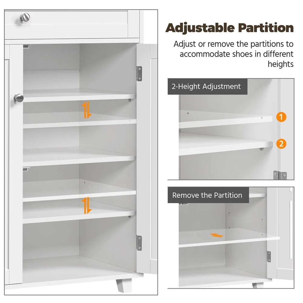 Yaheetech 4 Tier Shoe Storage Cabinet 1 Drawer Closed Adjustable Shoes Rack - 31 x 15 x 34'' (L x W x H)