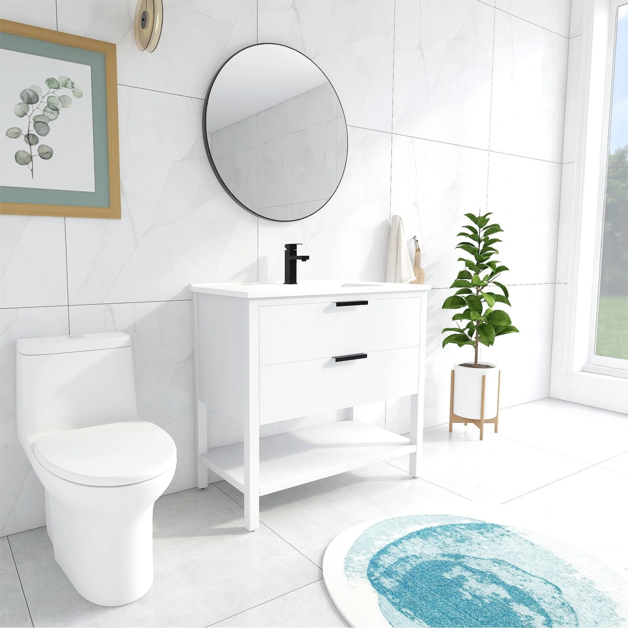 BNK 30/36 Inch Bathroom Vanity With Single Sink,Modern Bathroom Vanities With Soft Close Drawer And Shelf