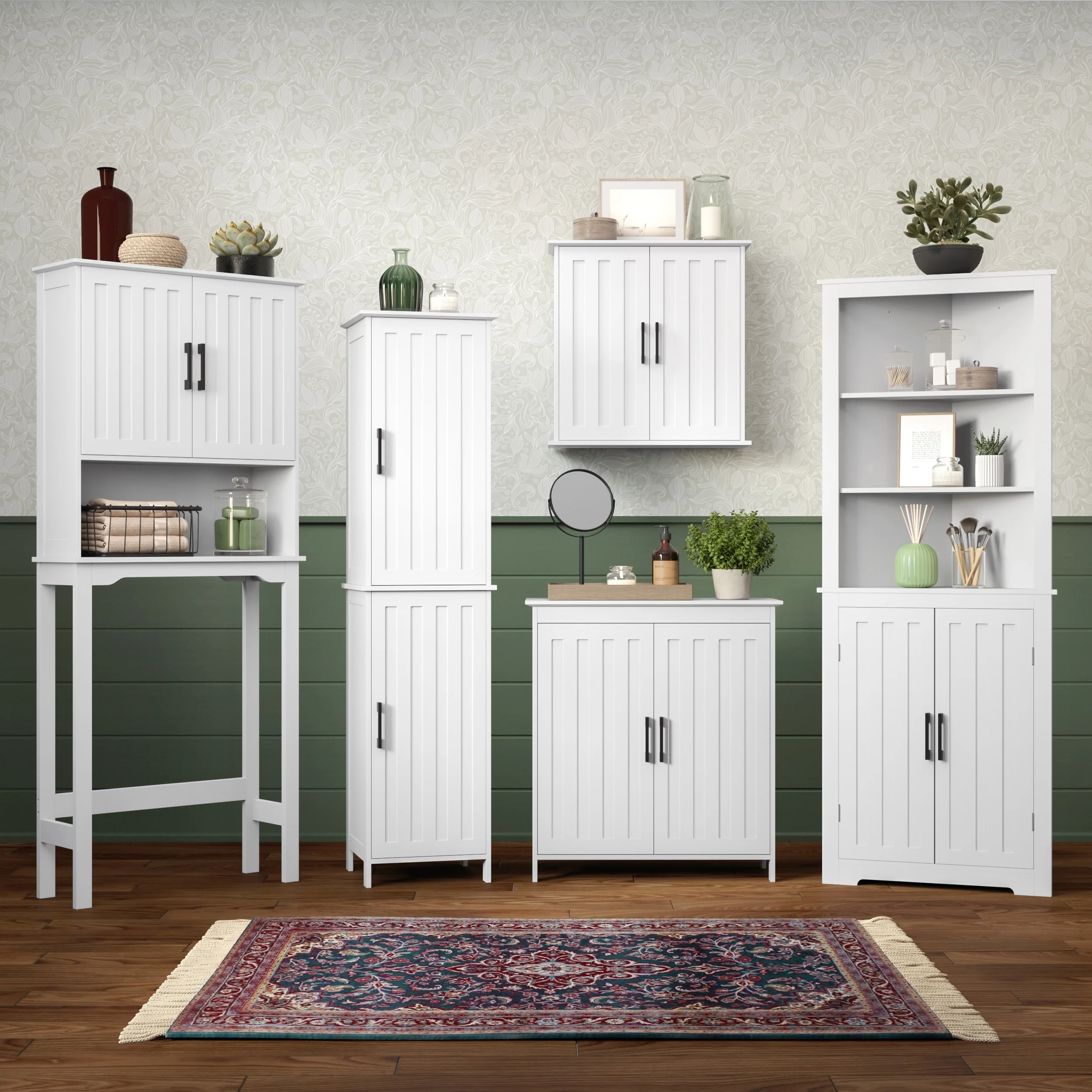 RiverRidge Monroe Tall Bathroom Storage Linen Cabinet and Organizer with Doors and Adjustable Shelves - White
