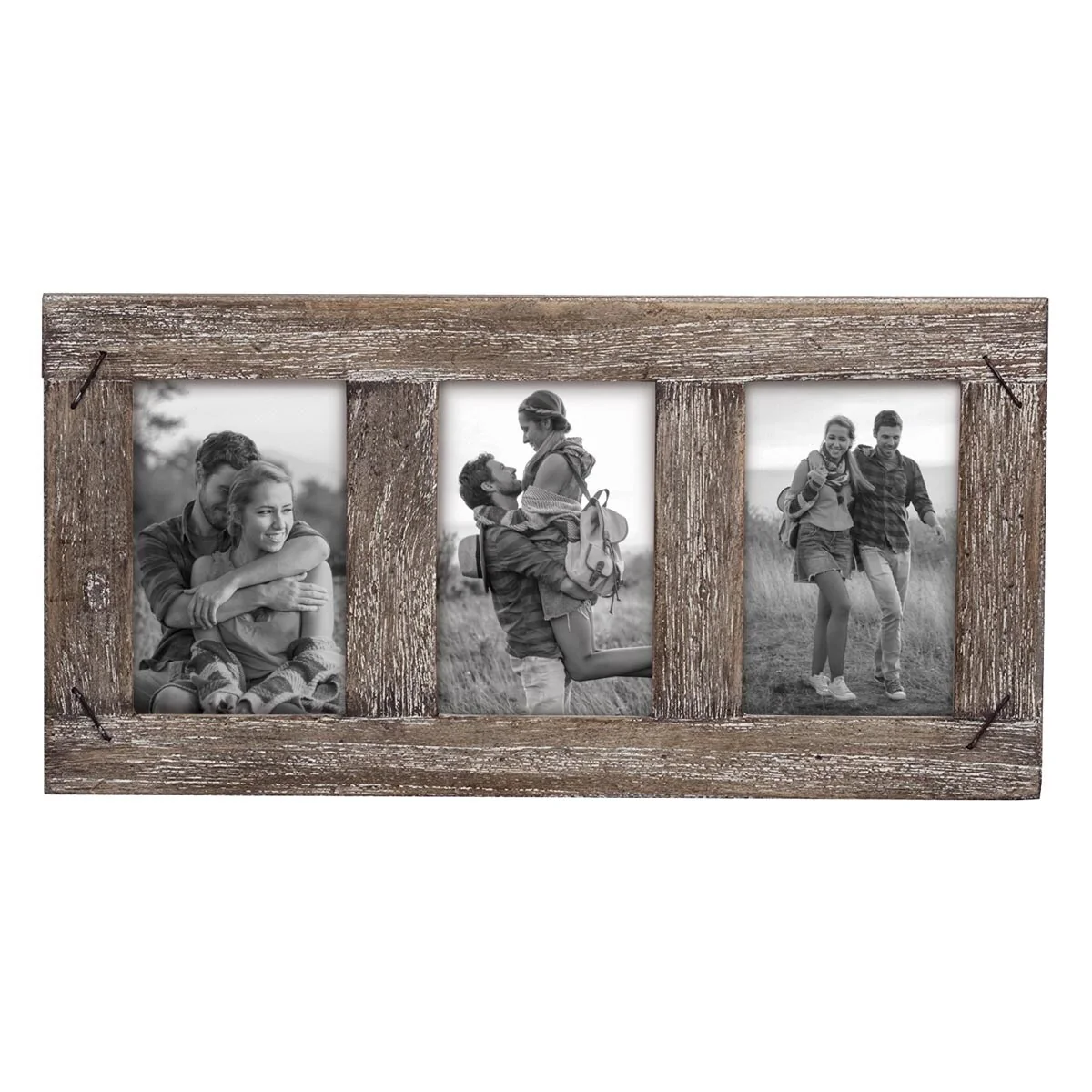 Foreside Home & Garden 4 x 6 inch Decorative Distressed Wood Picture Frame with Nail Accents - Holds 3 4x6 Photos