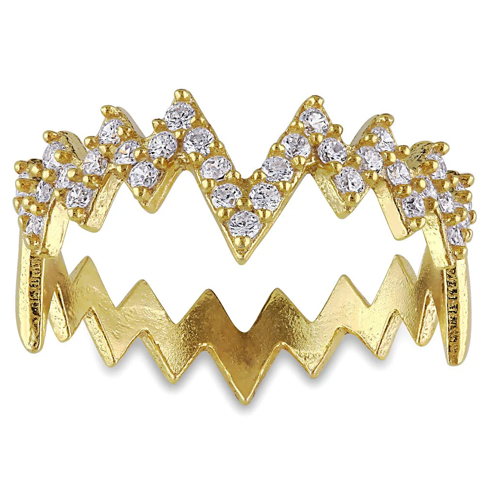 Miadora Yellow Plated Sterling Silver Cubic Zirconia Knuckle Ring